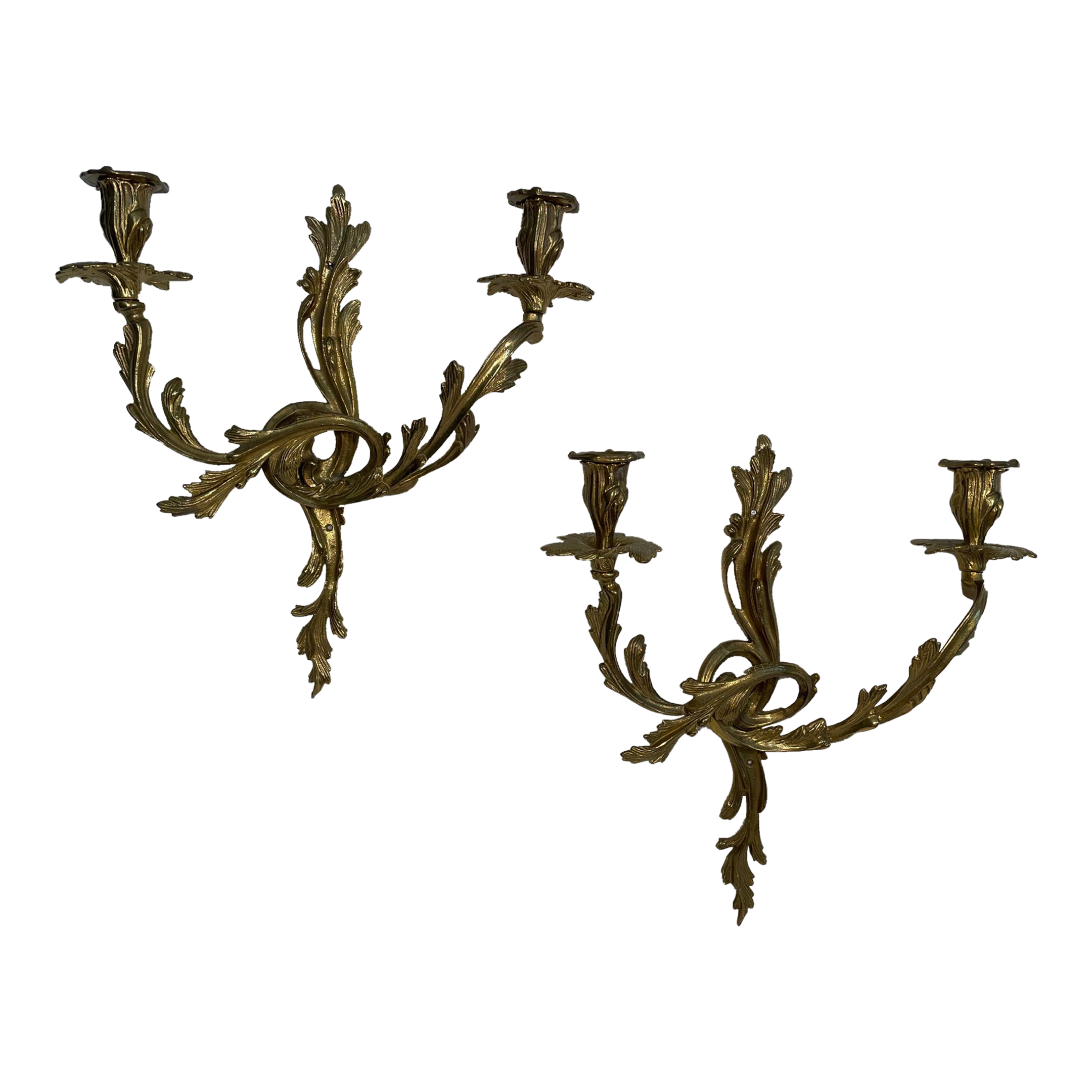 Large Early 20th Century French Rococo Style Brass Wall Candle Sconces ...