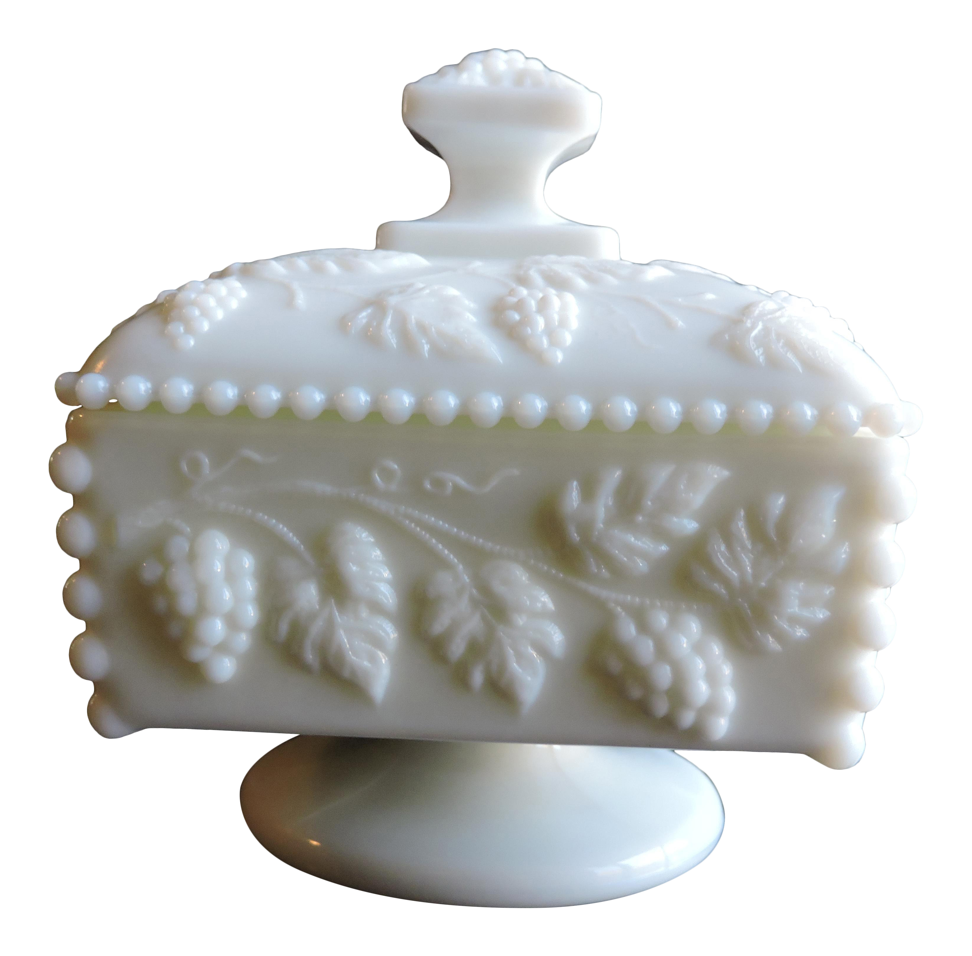 Vintage 1960's Milk Glass Westmoreland Paneled Grape Beaded Square Honey Dish | Chairish Vintage 1960's Milk Glass Westmoreland Paneled Grape Beaded Square Honey Dish | Chairish