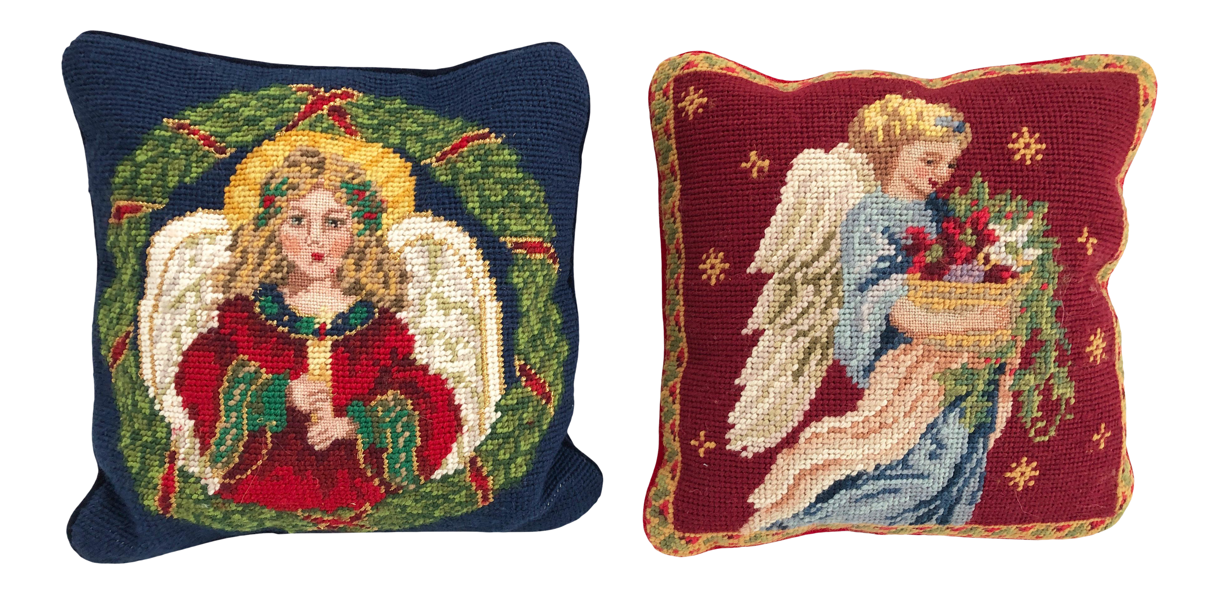 Vintage Needlepoint Christmas Pillows A Pair Chairish