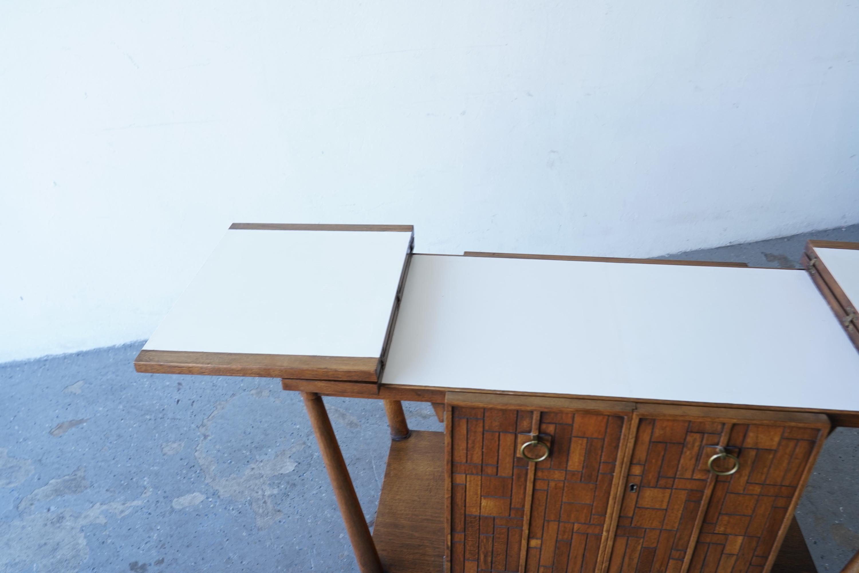 1960s Bert England Brutalist Forward Trend Drop-Leaf Bar Cart / Serving Cabinet