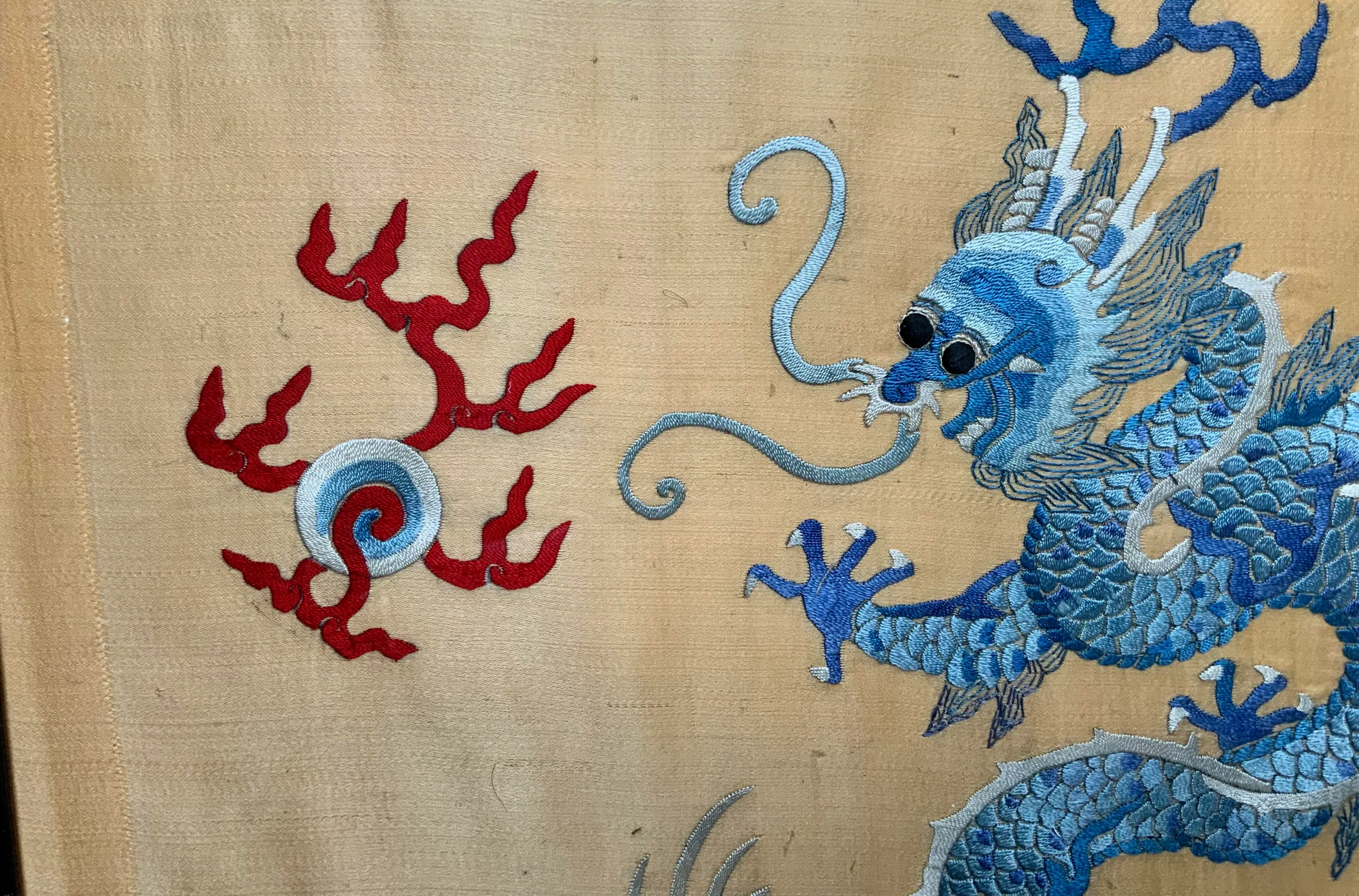 Antique Chinese Framed Embroidery of a Dragon | Chairish