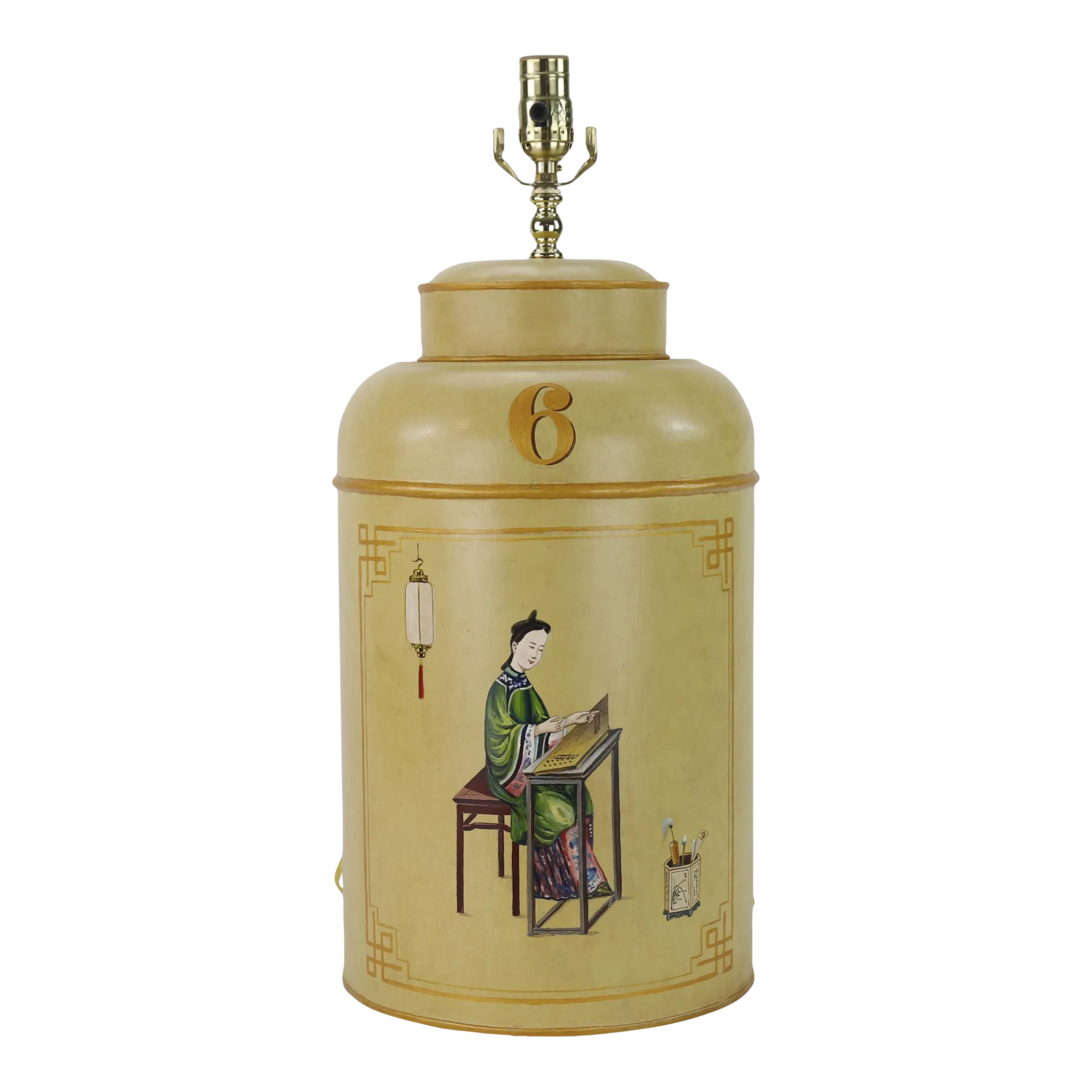 1970s Vintage English Export Chinoiserie Tea Caddy Lamp