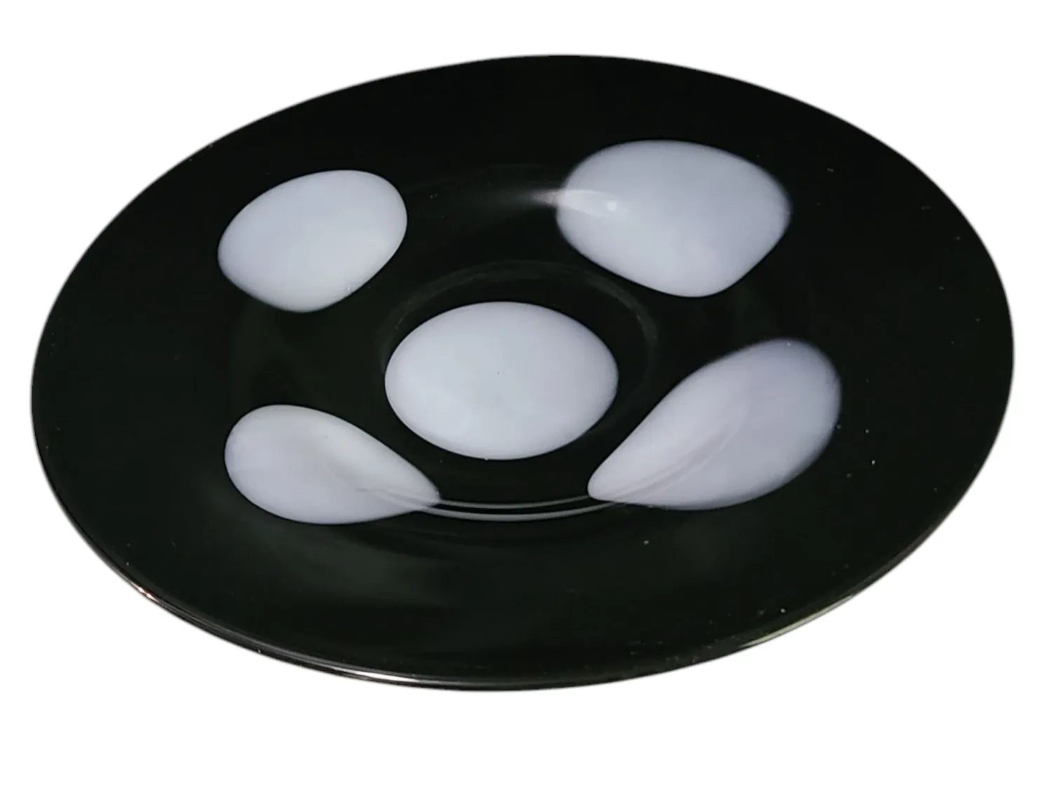 Mid-Century Modern Art Glass Black & White Dotted Centerpiece Platter