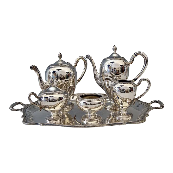 1970s Camusso Peruvian Silver 925 Tea Set Platter and Tea Set- 6