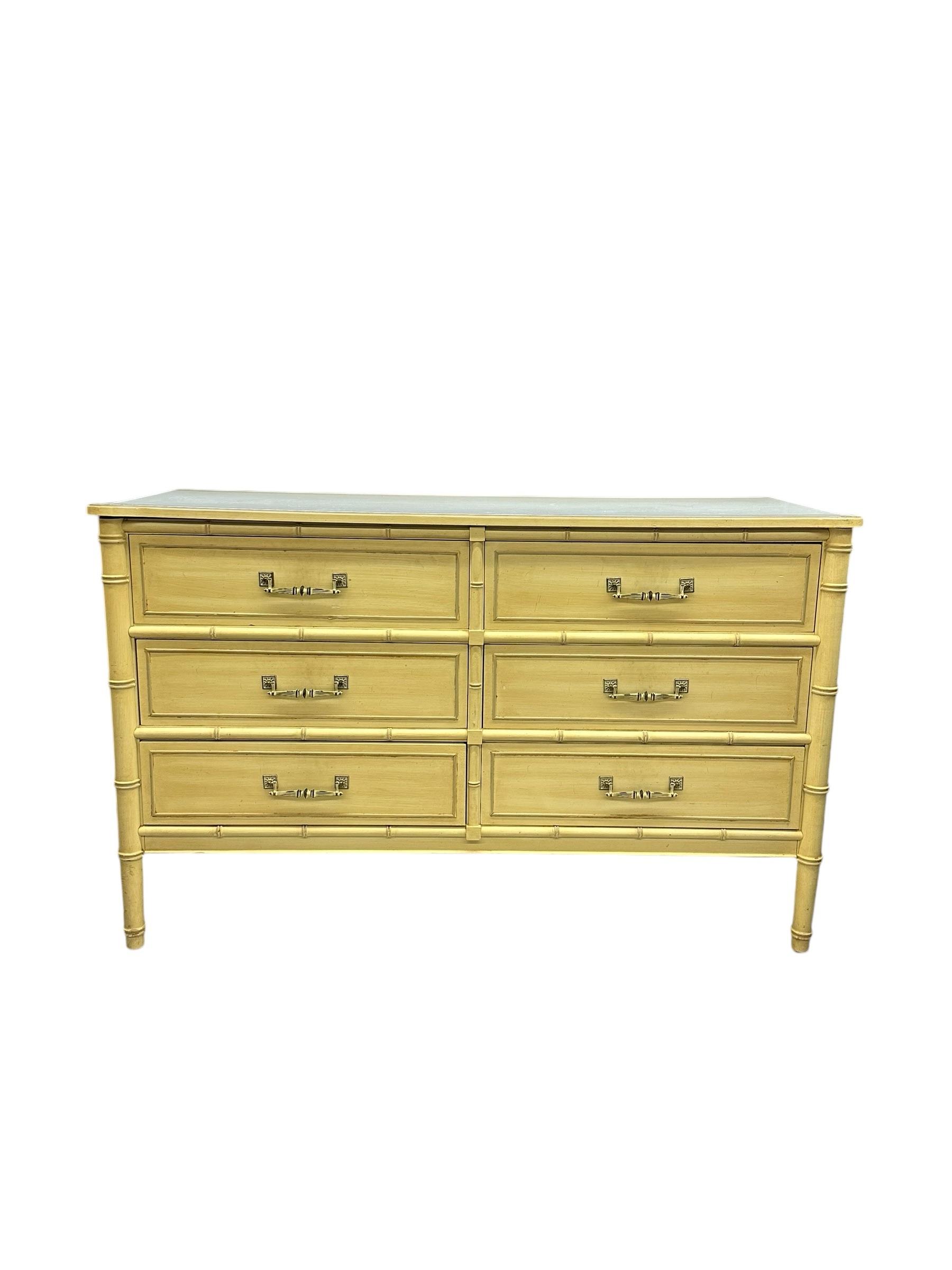 Vintage Henry Link Cream Colored Faux Bamboo Six Drawer Dresser
