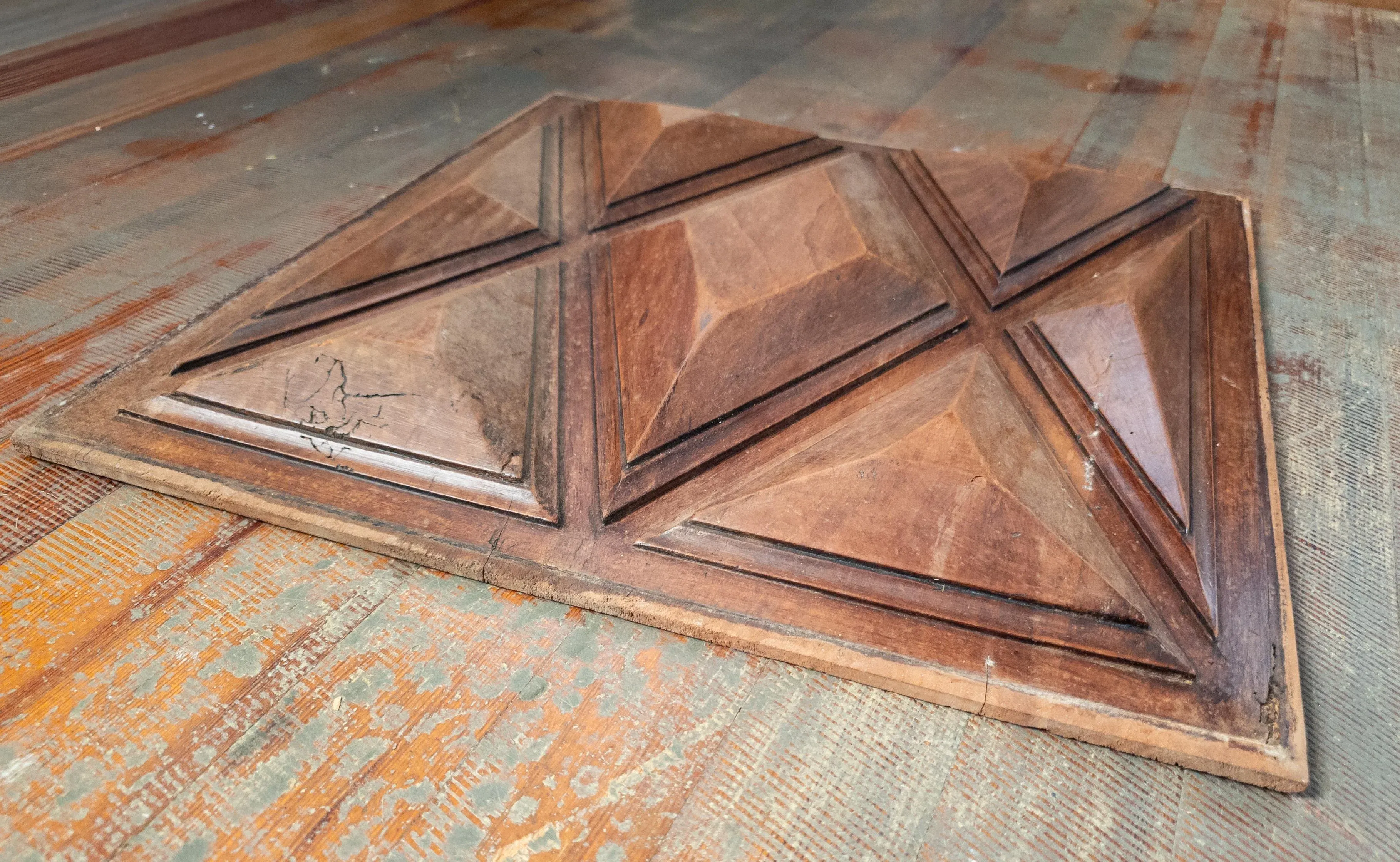 19th Century Sculptural Geometric Walnut Carved Furniture Panel Wall Decoration