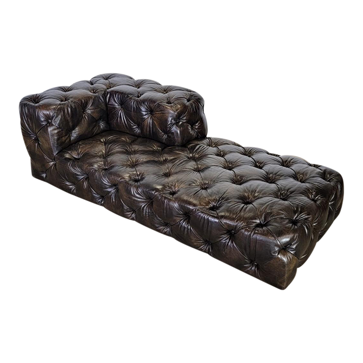 Restoration Hardware Soho Leather Chesterfield Tufted Chaise Chairish