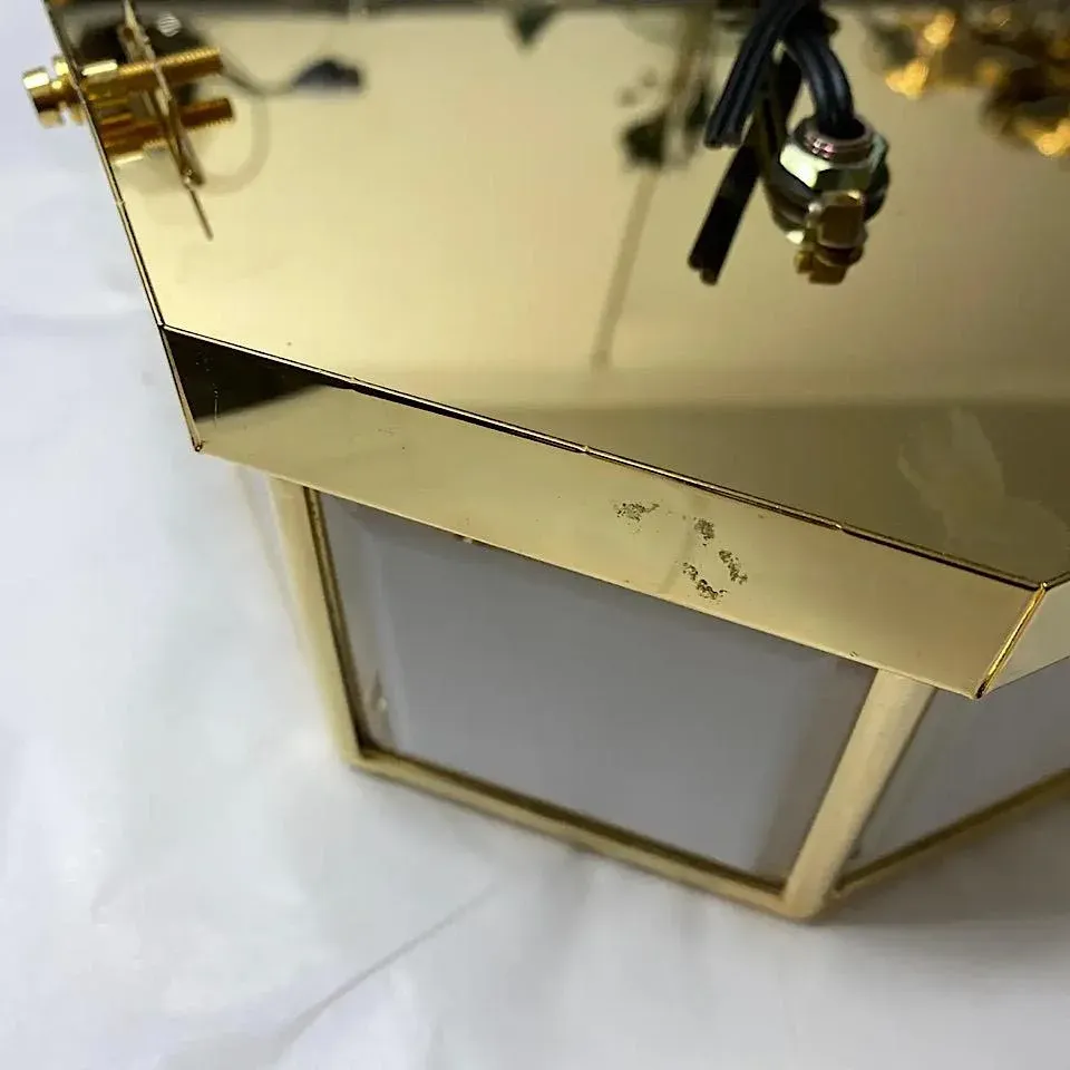 1970s a Italian Mid-Century Modern Brass and Glass Ceiling LightPair of Floor Lamps/Torchieres by Robert Sonneman for George Kovacs, Usa 1987