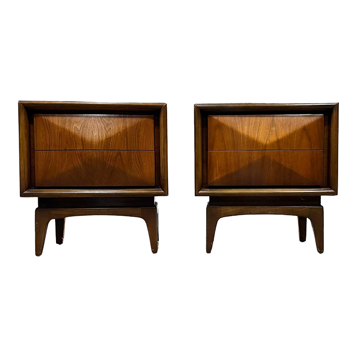 United Furniture Diamond Front Vintage Mid Century Modern Pair of