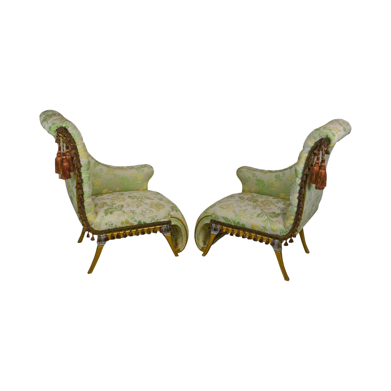 french louis xv style vintage pair silver gilt recaimer's small chaise  lounges