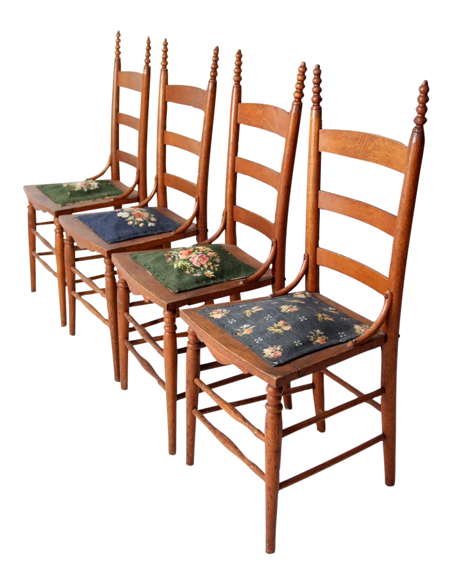 Victorian Ladder Back Chairs With Needlepoint Set of 4 Chairish
