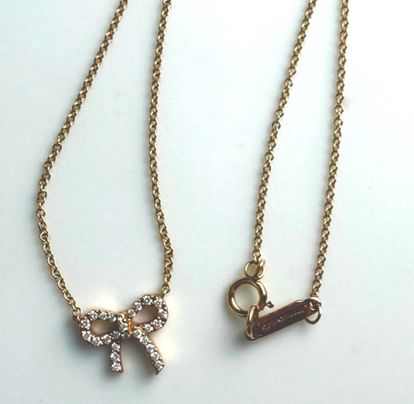 Tiffany and Co 18k Rose Gold and Diamond Delicate Bow Necklace