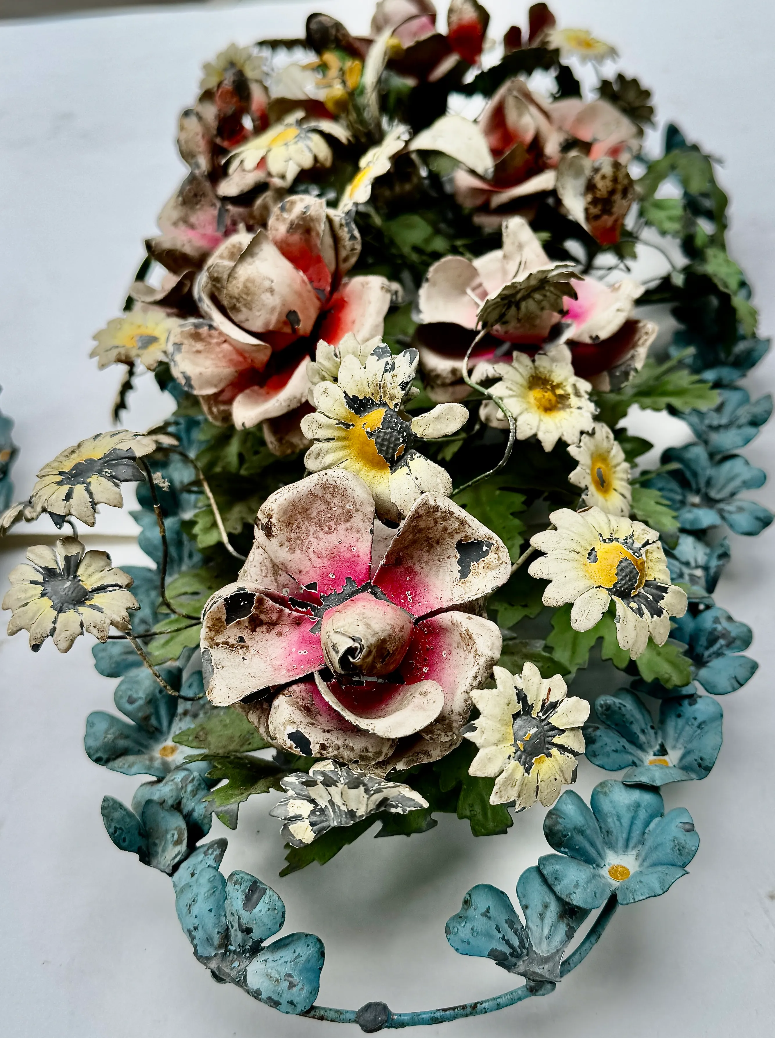 Italian Tole Floral Wall Sculptures, Pair, Circa 1950