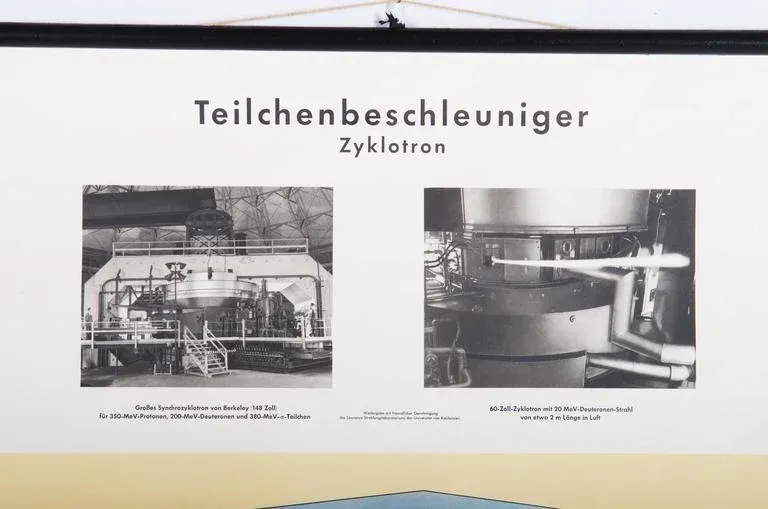 Large Vintage School Teaching Chart Illustrating a Particle Accelerator