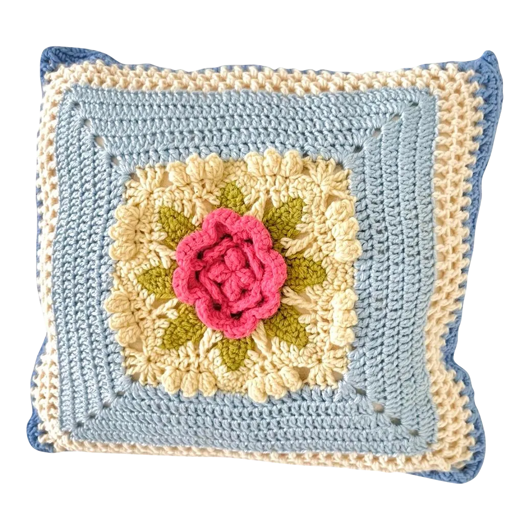 Vintage 70s Granny Crochet Pillow Rose 3d Handmade Chairish