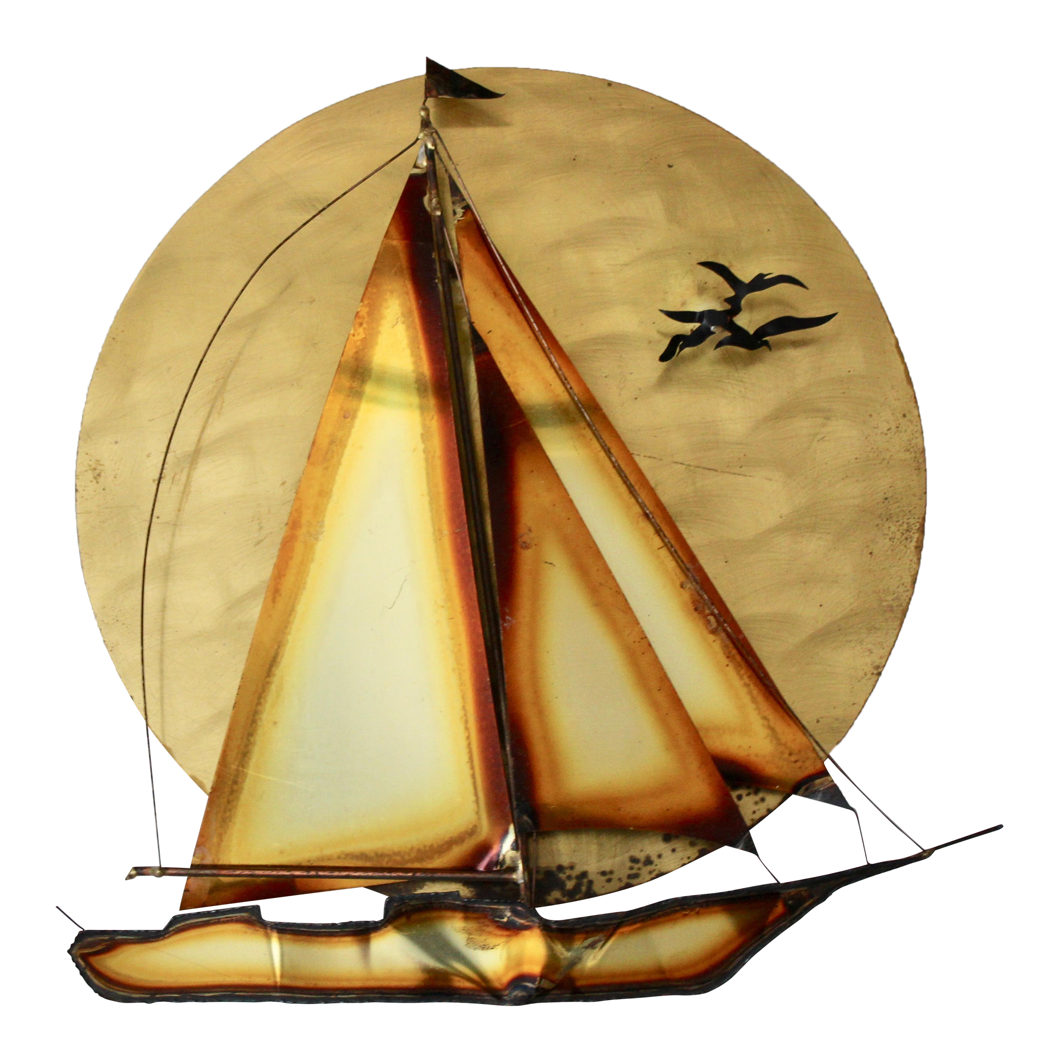 Curtis Jere Style Vintage Mid Century Brass Sun Flying Birds