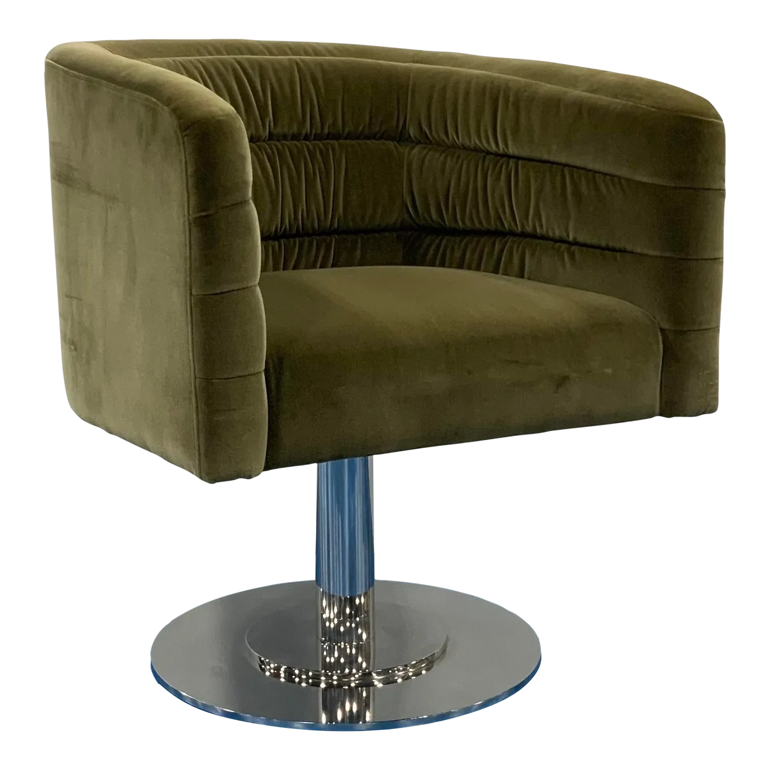 Modern Olive Green Velvet Barrel Back Lounge Chair Chairish