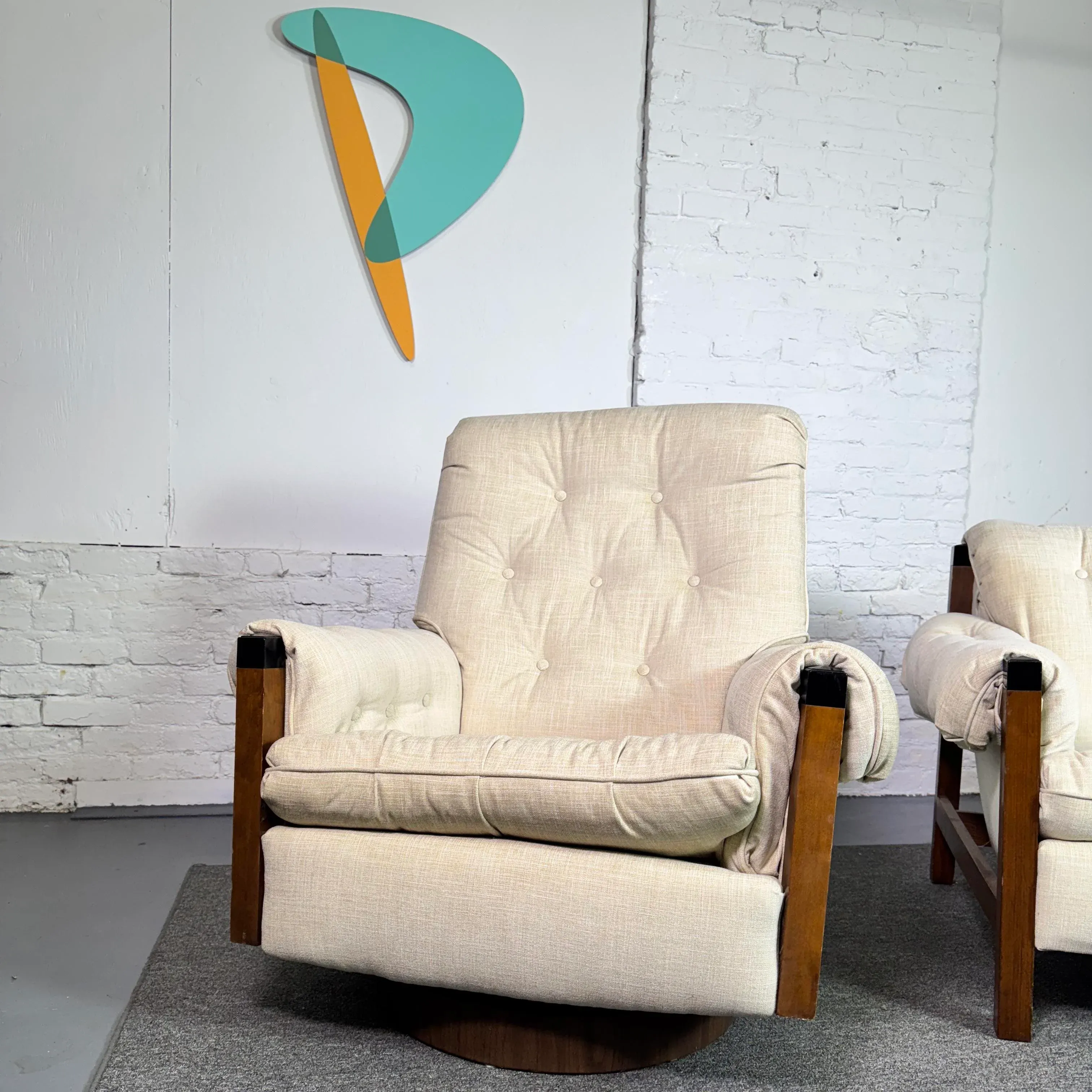 60s Vintage Highback Swivel & Lowback Club Chair Set