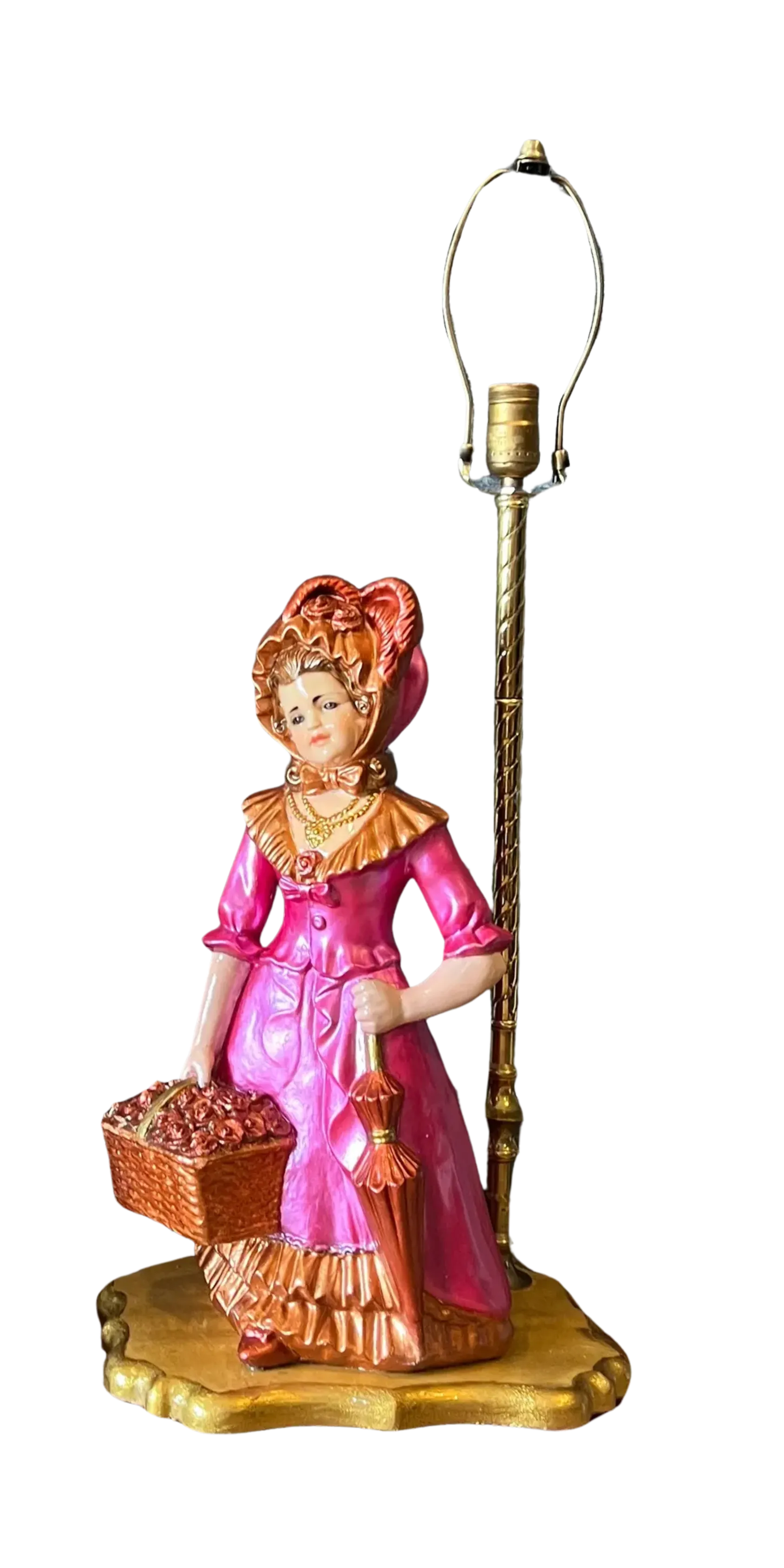 Mid-Century Chalkware Figural Boy and Girl Carrying Flower Baskets