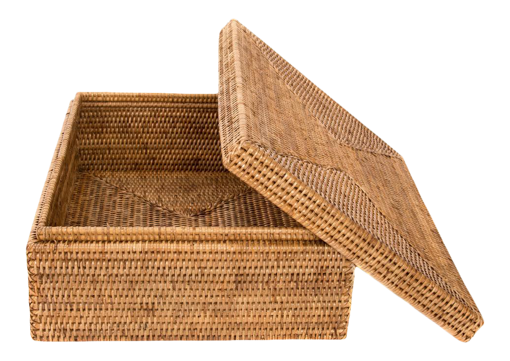 Artifacts Rattan Storage Box with Lid Flat Legal File Organizer in