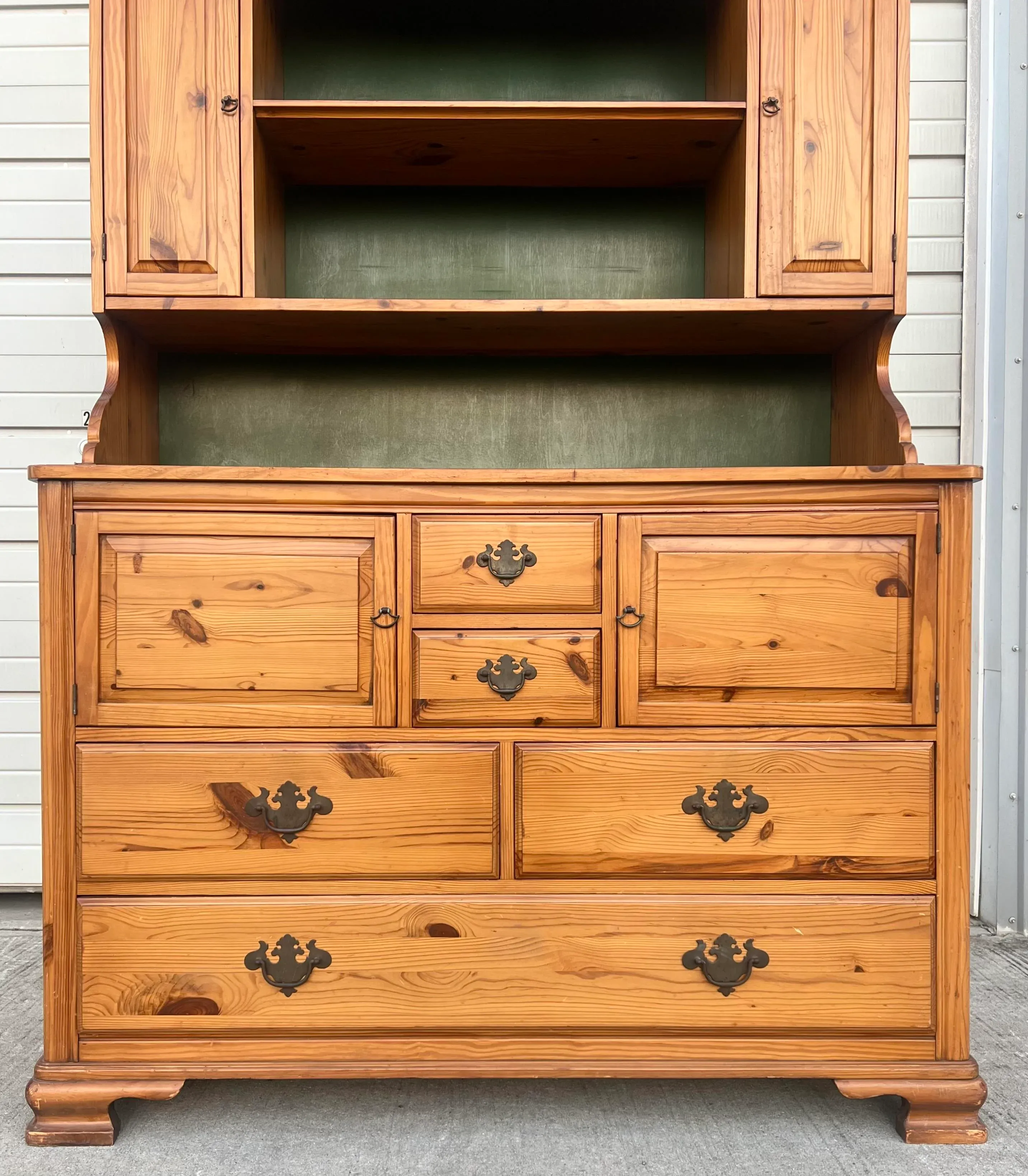 Farmhouse Pine Two Piece Stepback Hutch Cupboard | Chairish