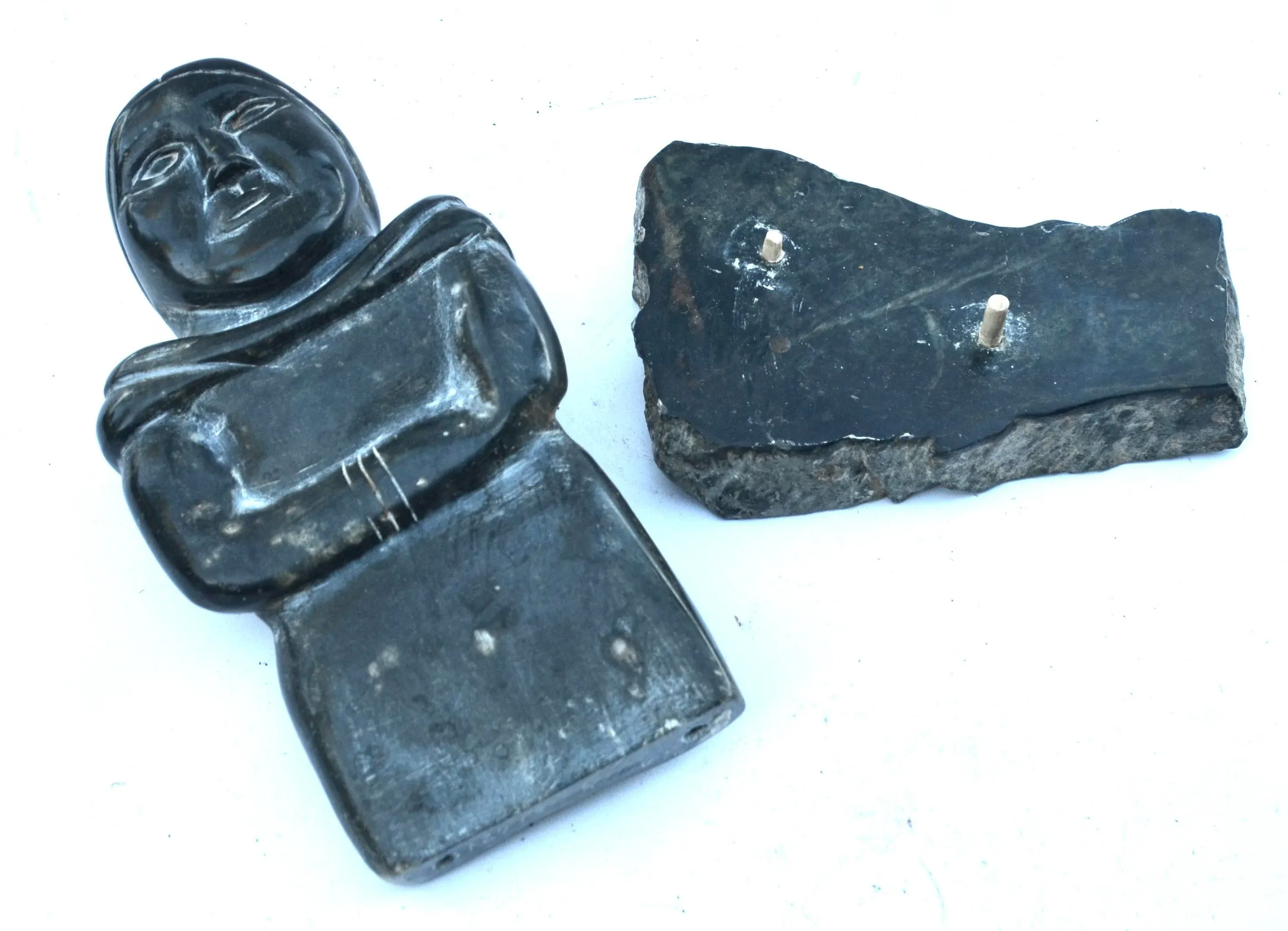 1950-60s Inuit Stone Carving Standing Woman With Braid