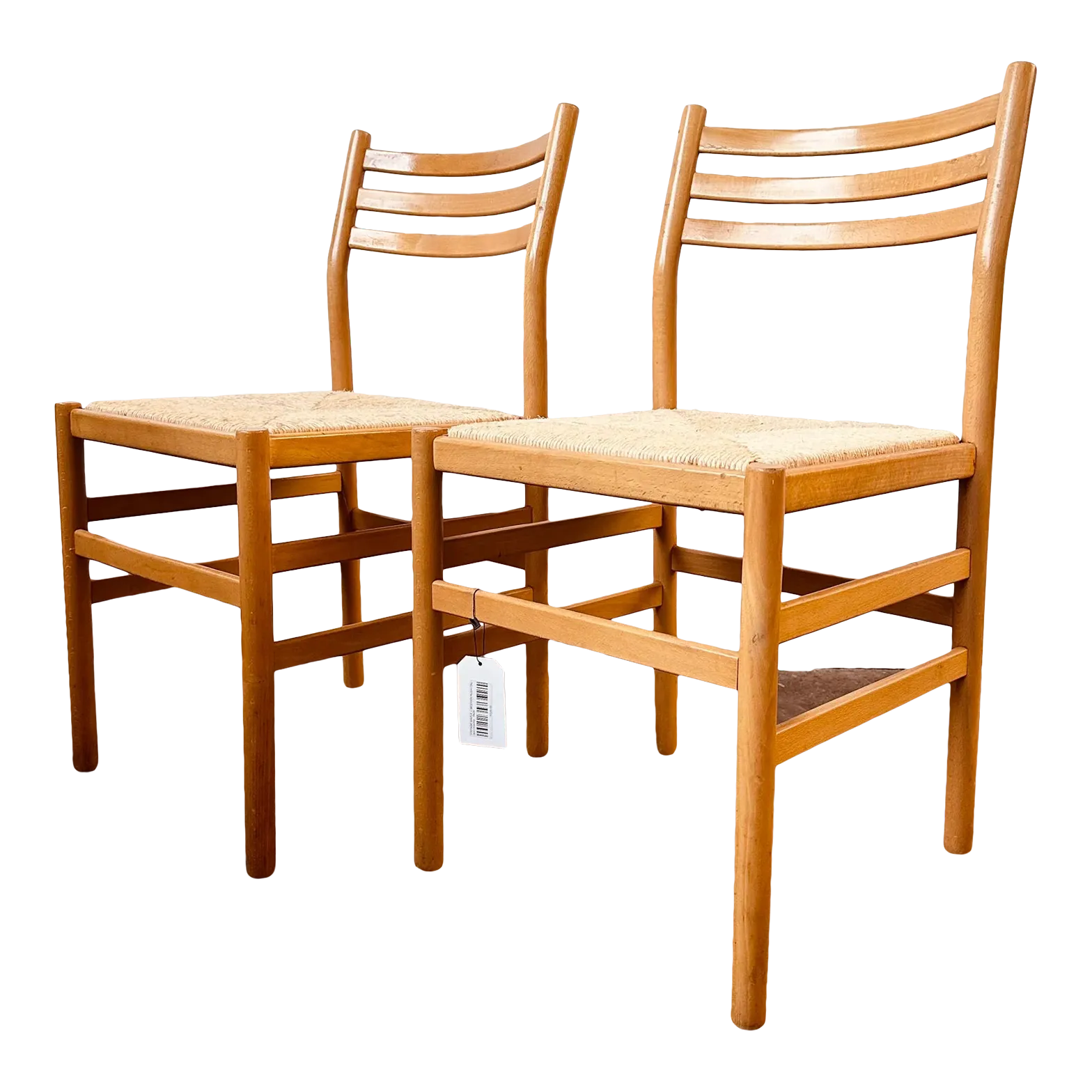 Maple + Woven Rush Italian Chairs - Pair