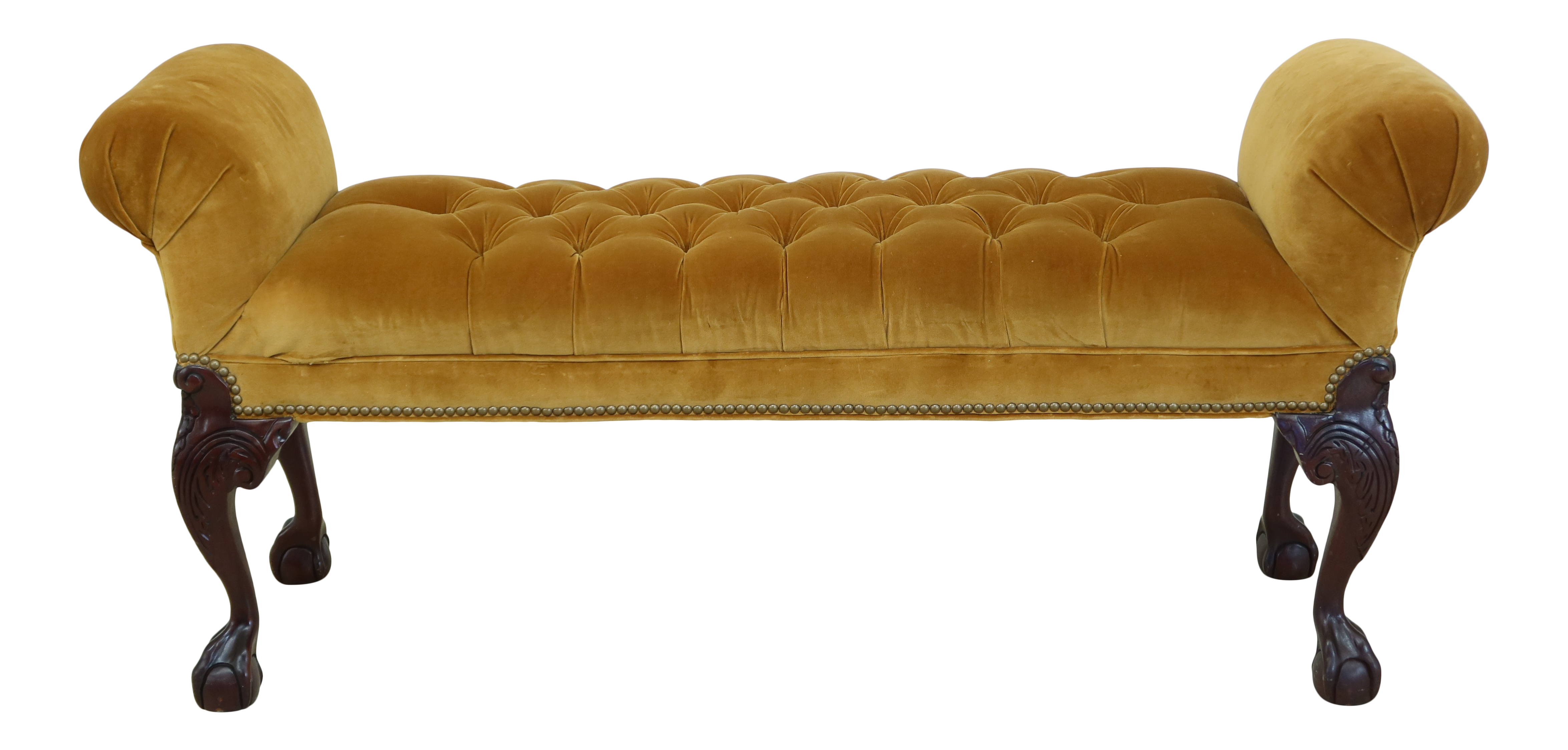 Chippendale Style Carved Mahogany Rolled Arm Bench 30112EC