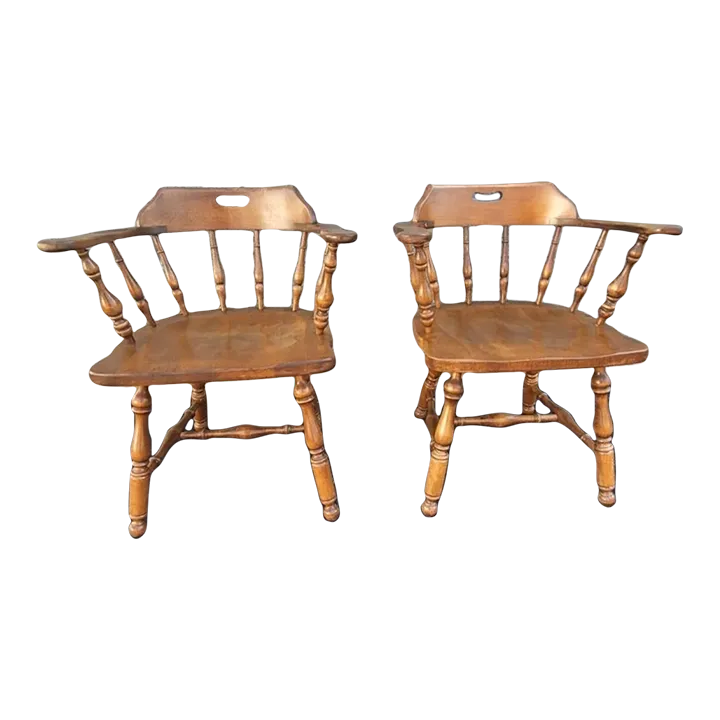 1970s Ethan Allen Heirloom Nutmeg Maple Lowback Windsor Chairs, a Pair