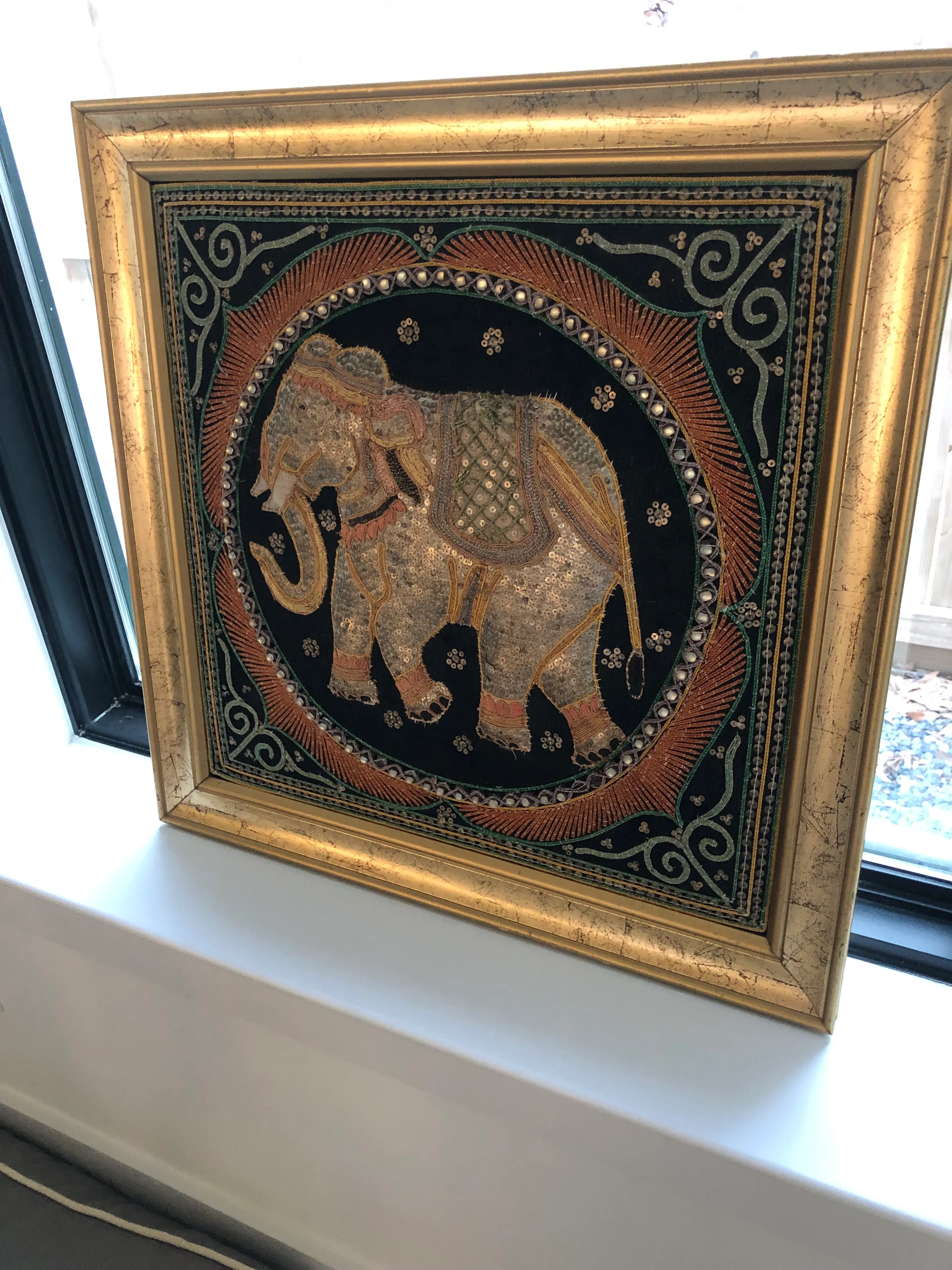 1960s Burmese Elephant Kalaga Tapestry-Framed