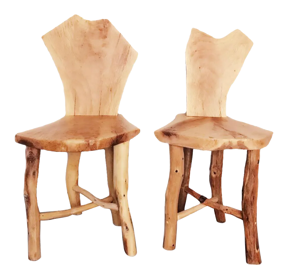 Solid Oak Wood Chairs a Pair Chairish