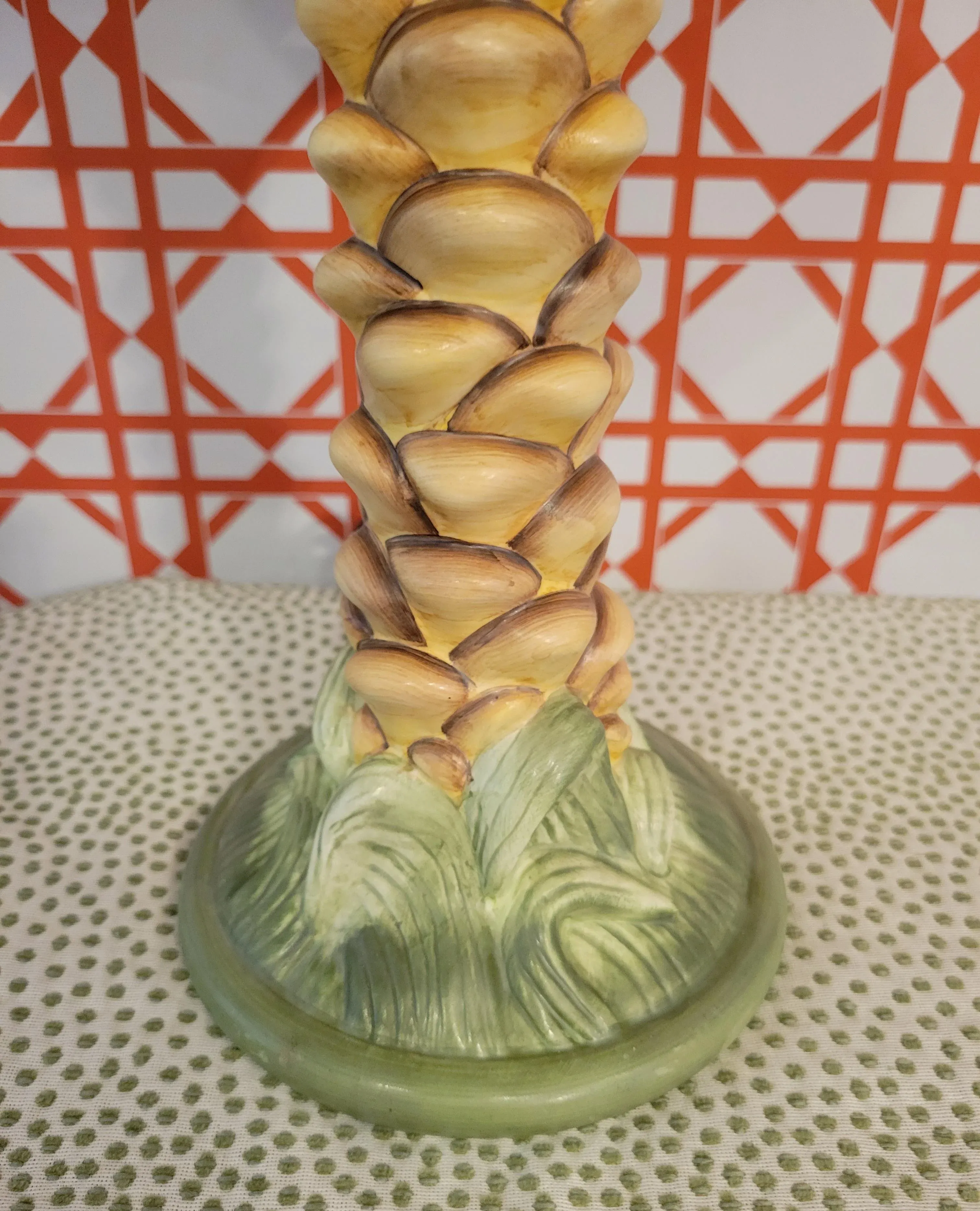 Vintage Ceramic Whimsical Palm Tree Regency Style Wicker Shade Table Lamp main image 2