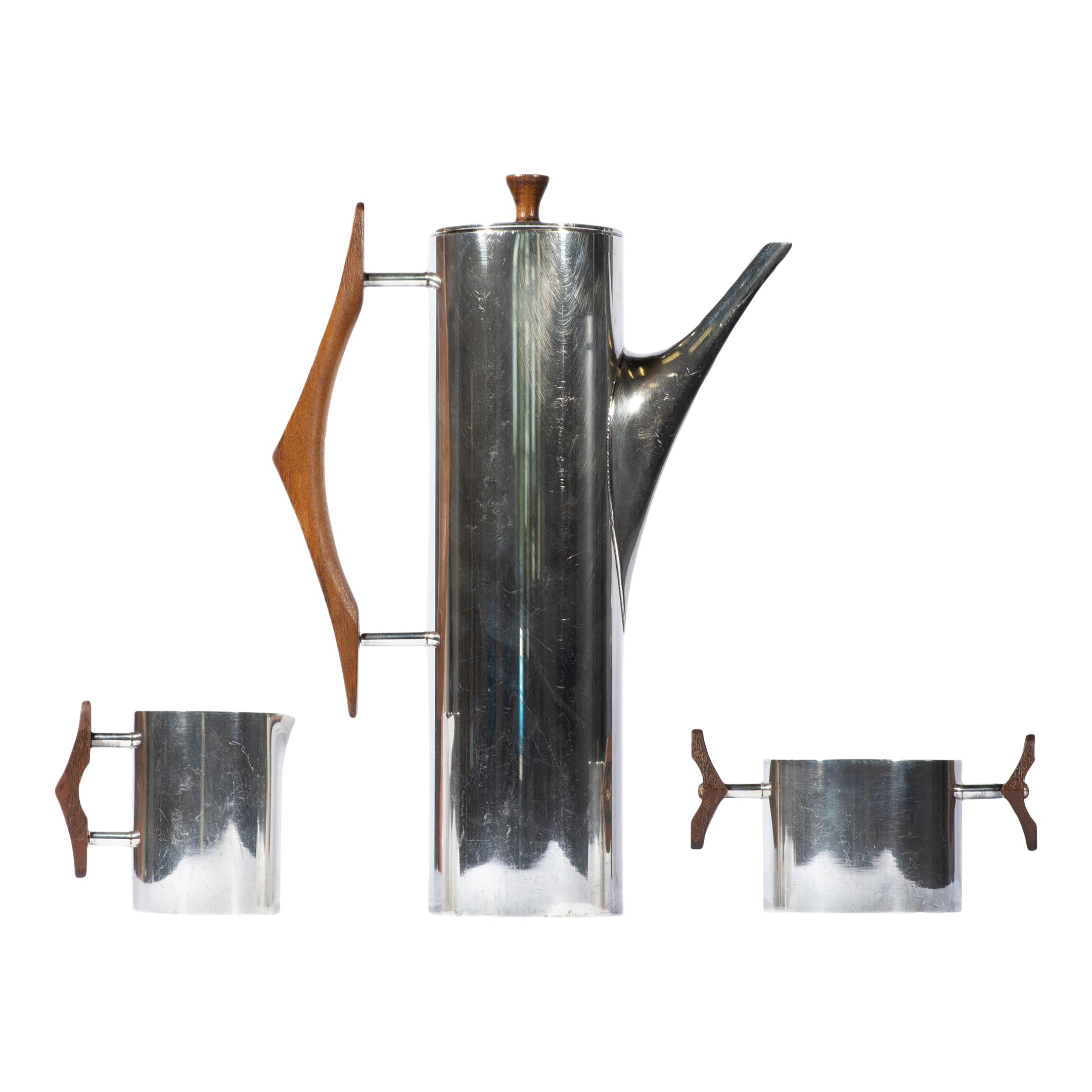 Mid 20th Century Modernist Silver Plate and Teak Tea Set- 3 Pieces ...