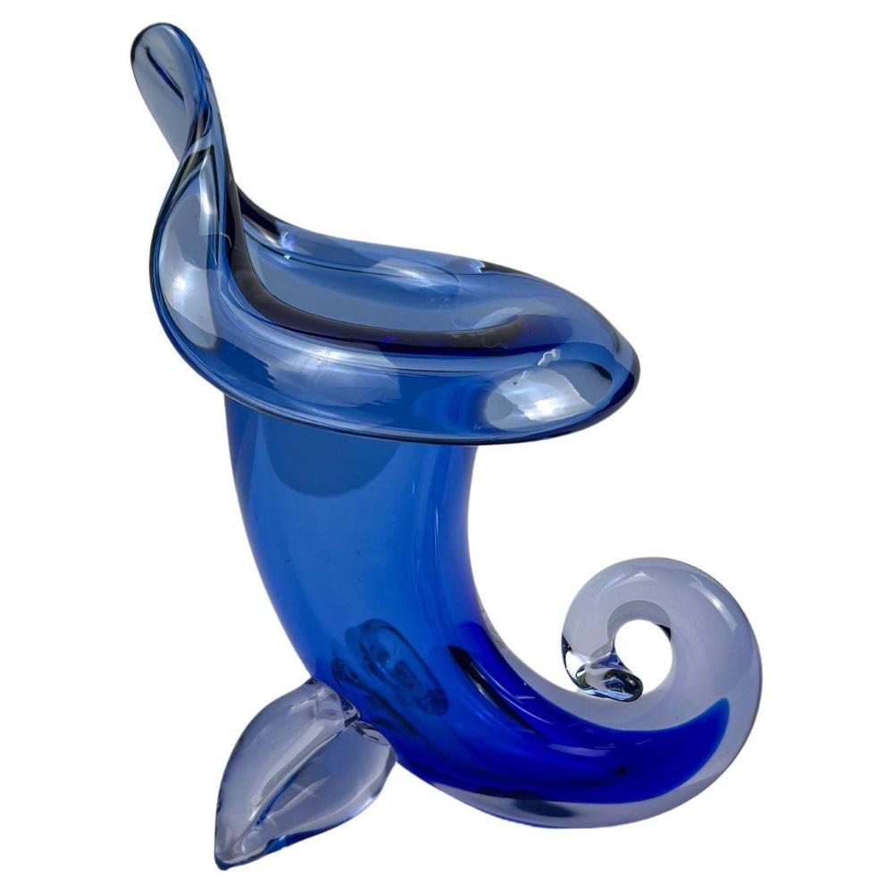 Cobalt Blue Murano Glass Cornucopia Vase by Archimede Seguso, 1950s