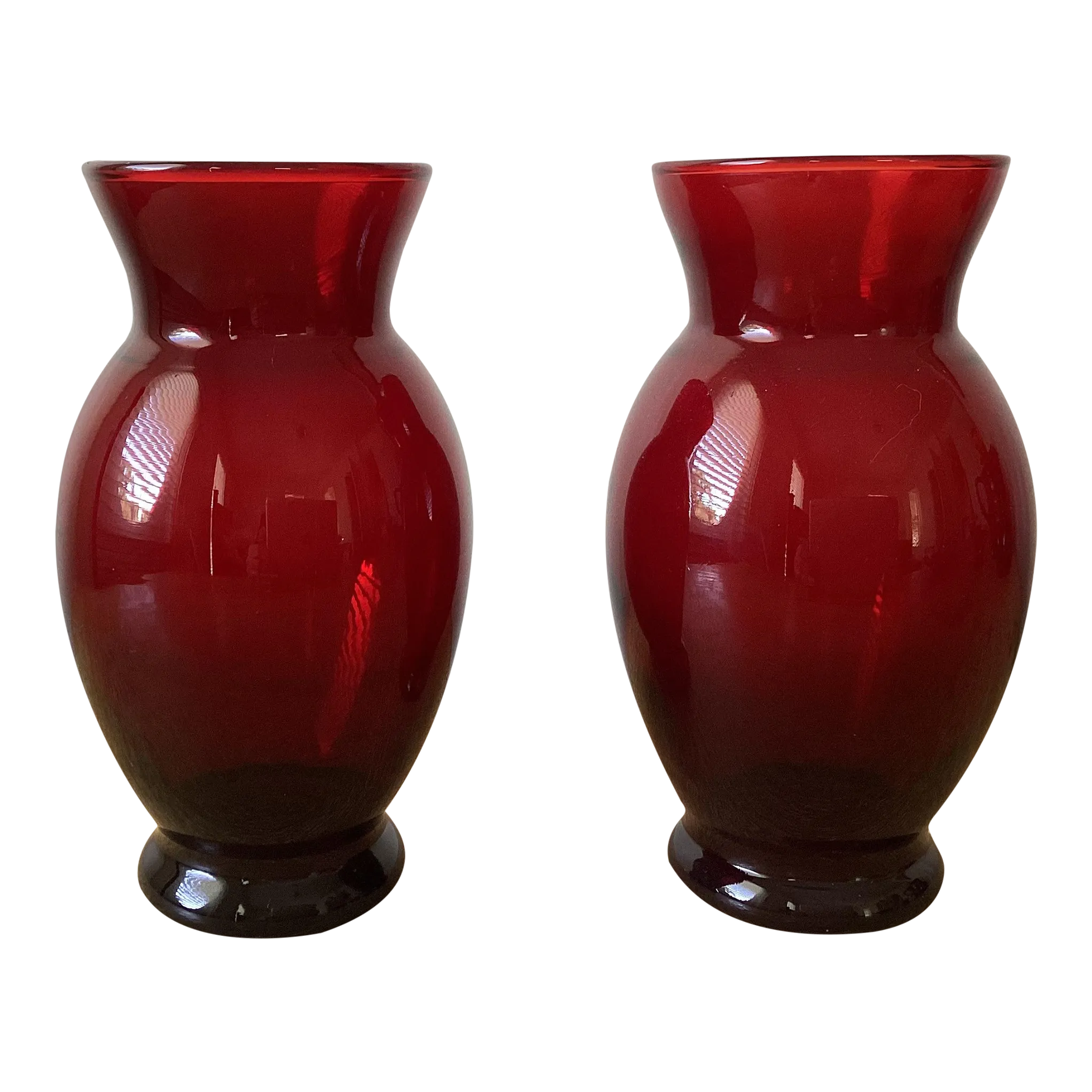Vintage Ruby Red Glass Vases a Pair | Chairish