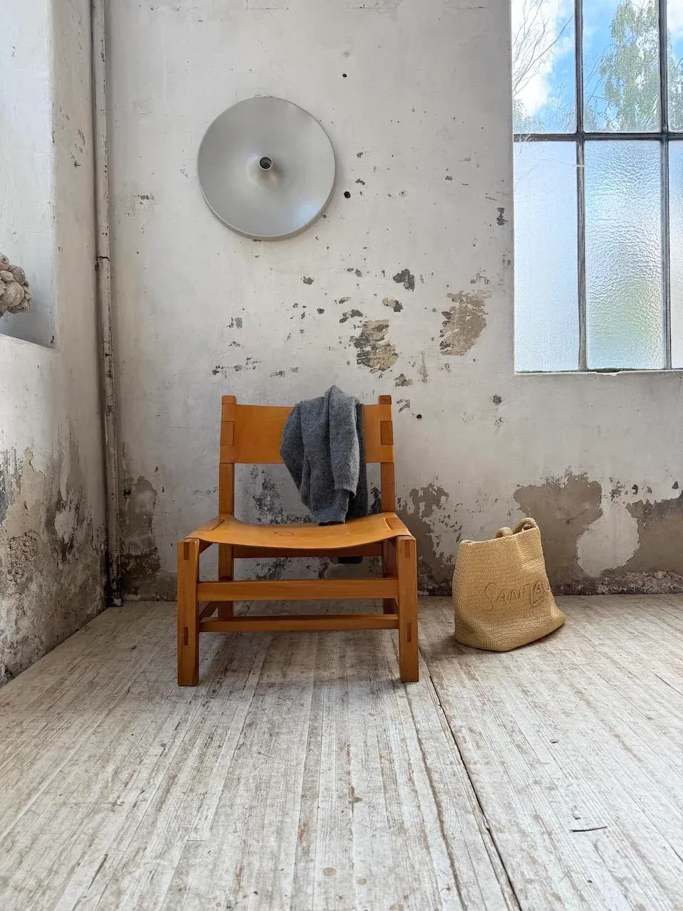 Elm and Leather Armchair from Maison Regain, 1960s