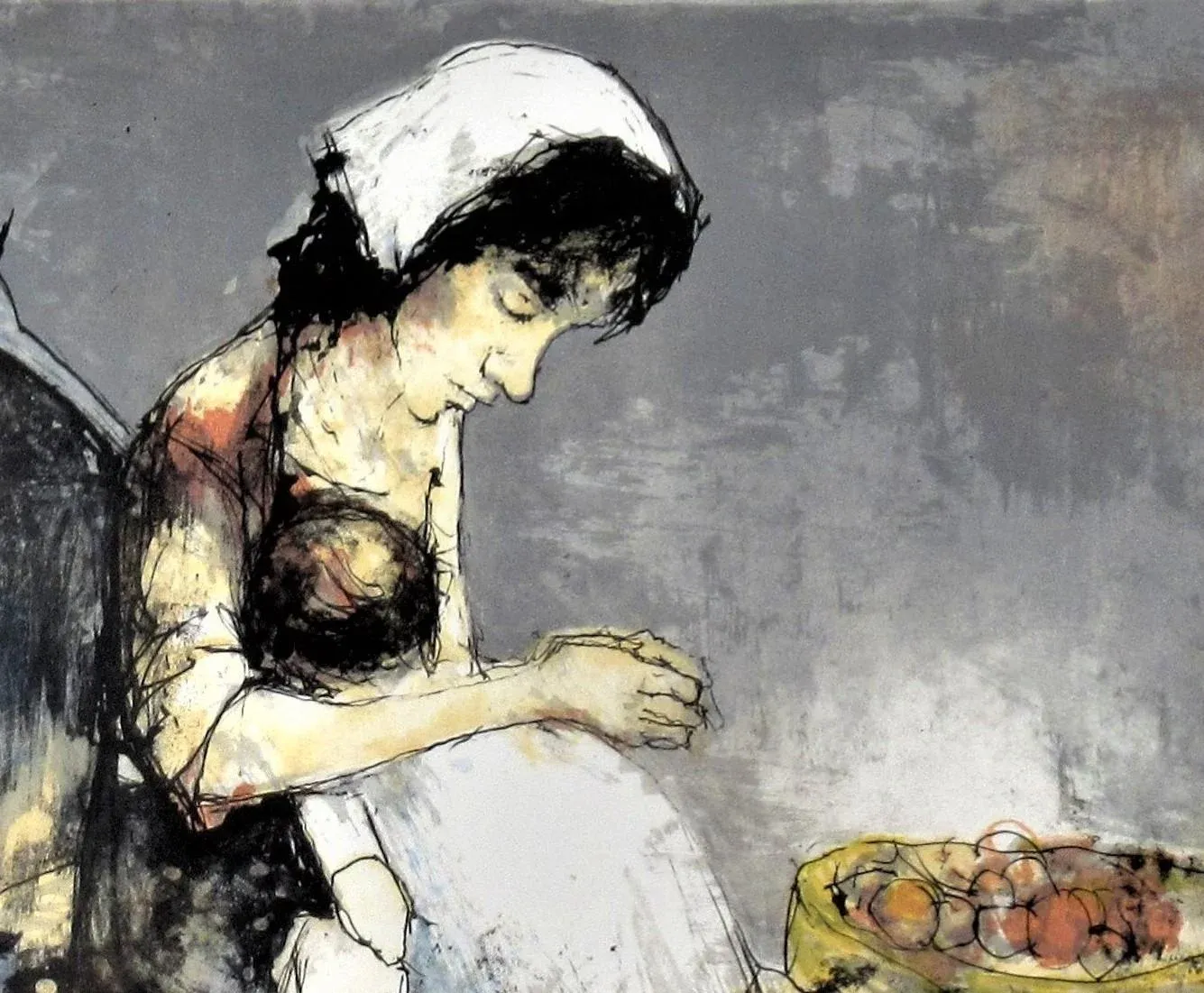 JEAN JANSEM【カフェシアターの一幕】lithograph Jean Jansem, Steet Vendor with Little Girl, Circa 1960