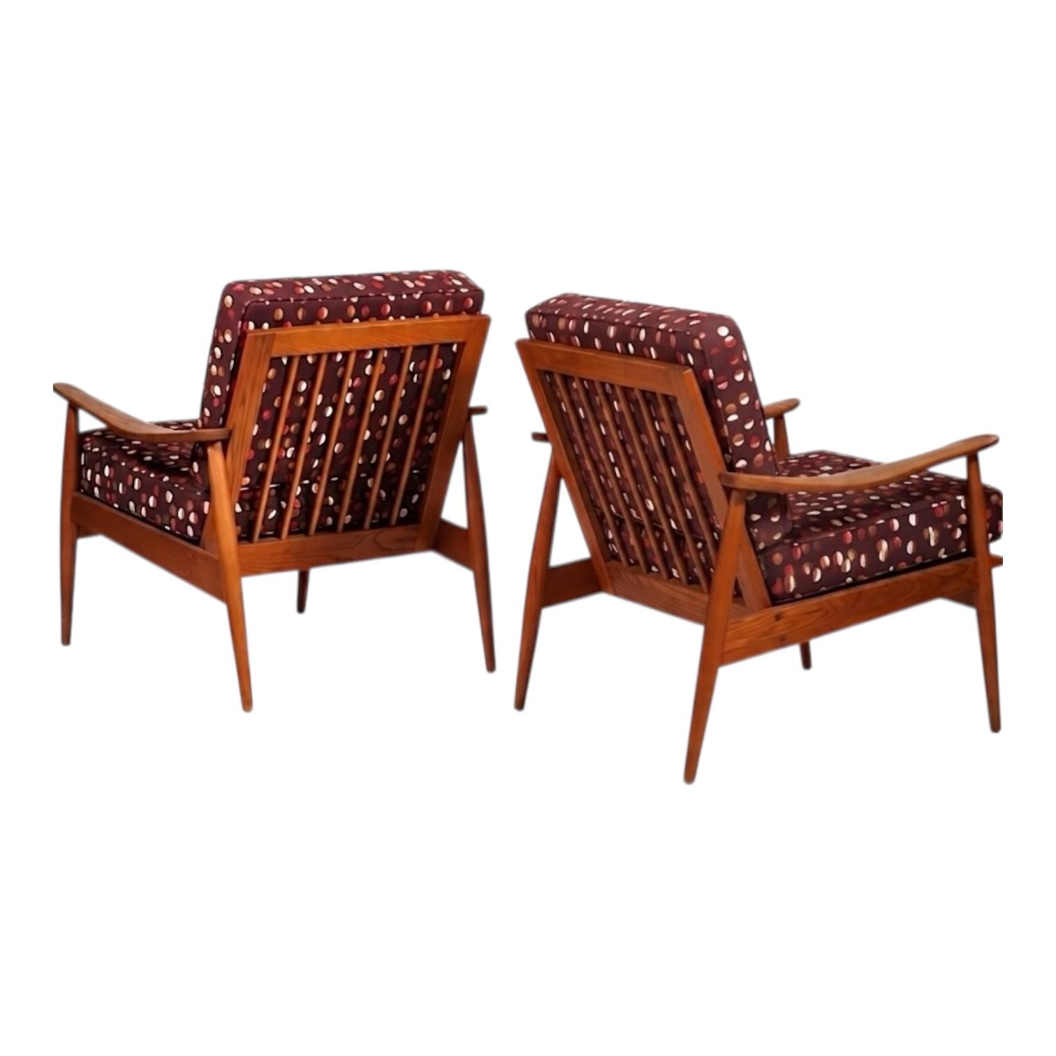 Mid-Century Modern Scandinavian Teak Sculpted Arm Lounge Chairs - Pair