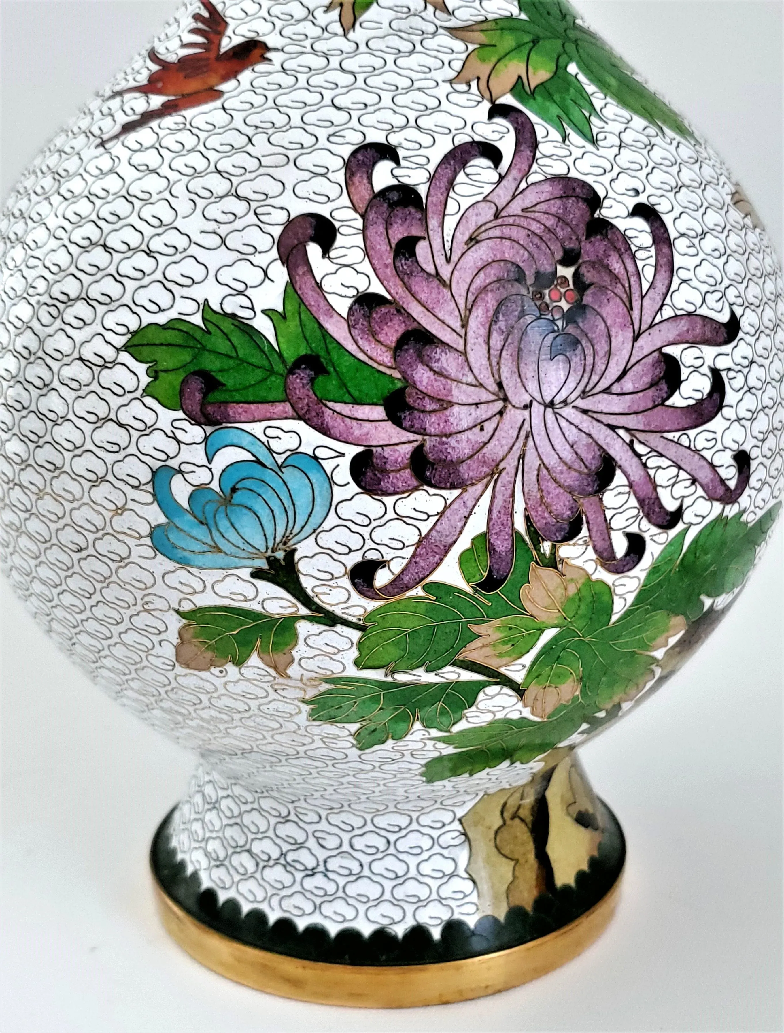 Cloisonne Vase With Flowers | Chairish