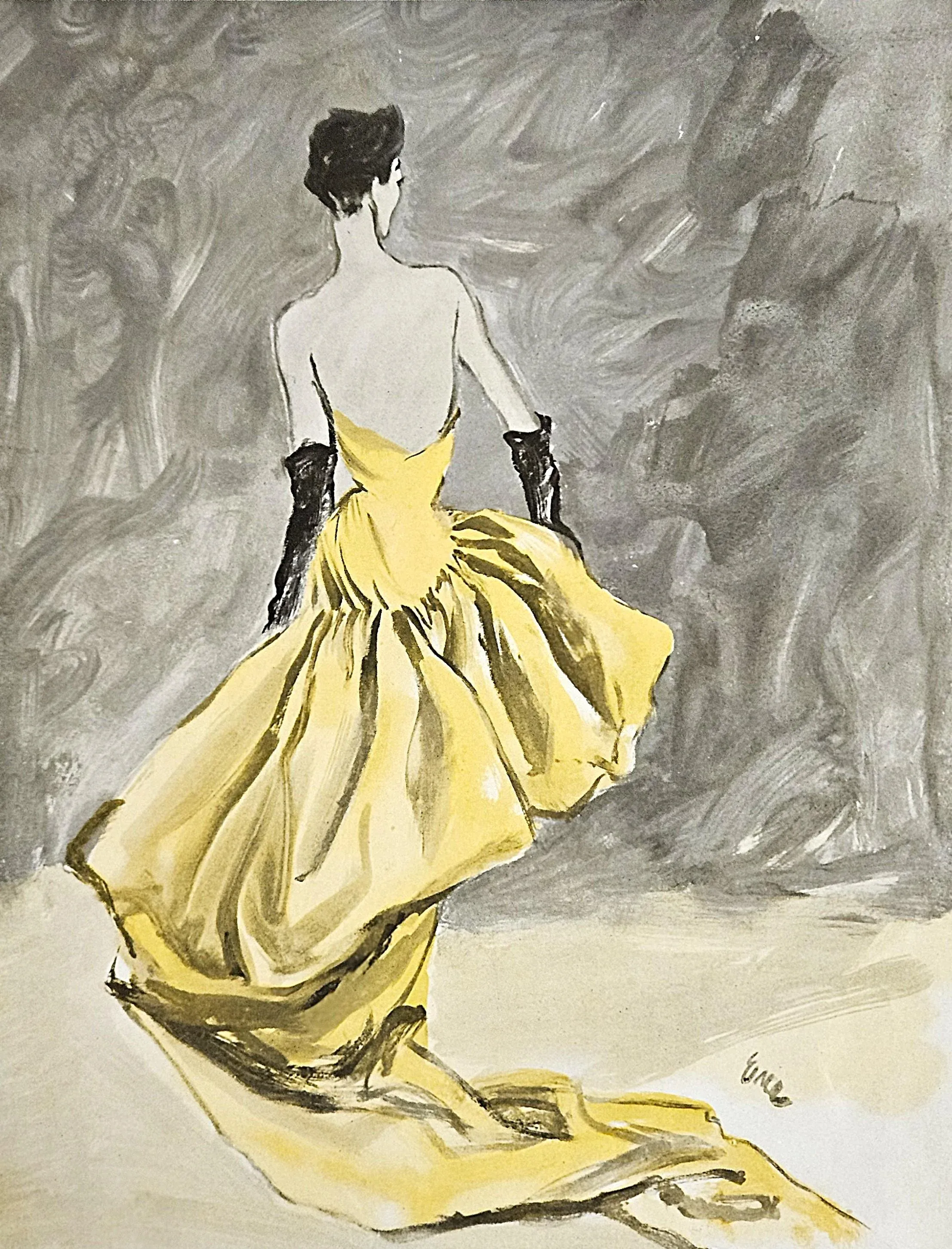 1951 Rare French Schiaparelli Evening Gown Fashion Print by Eric