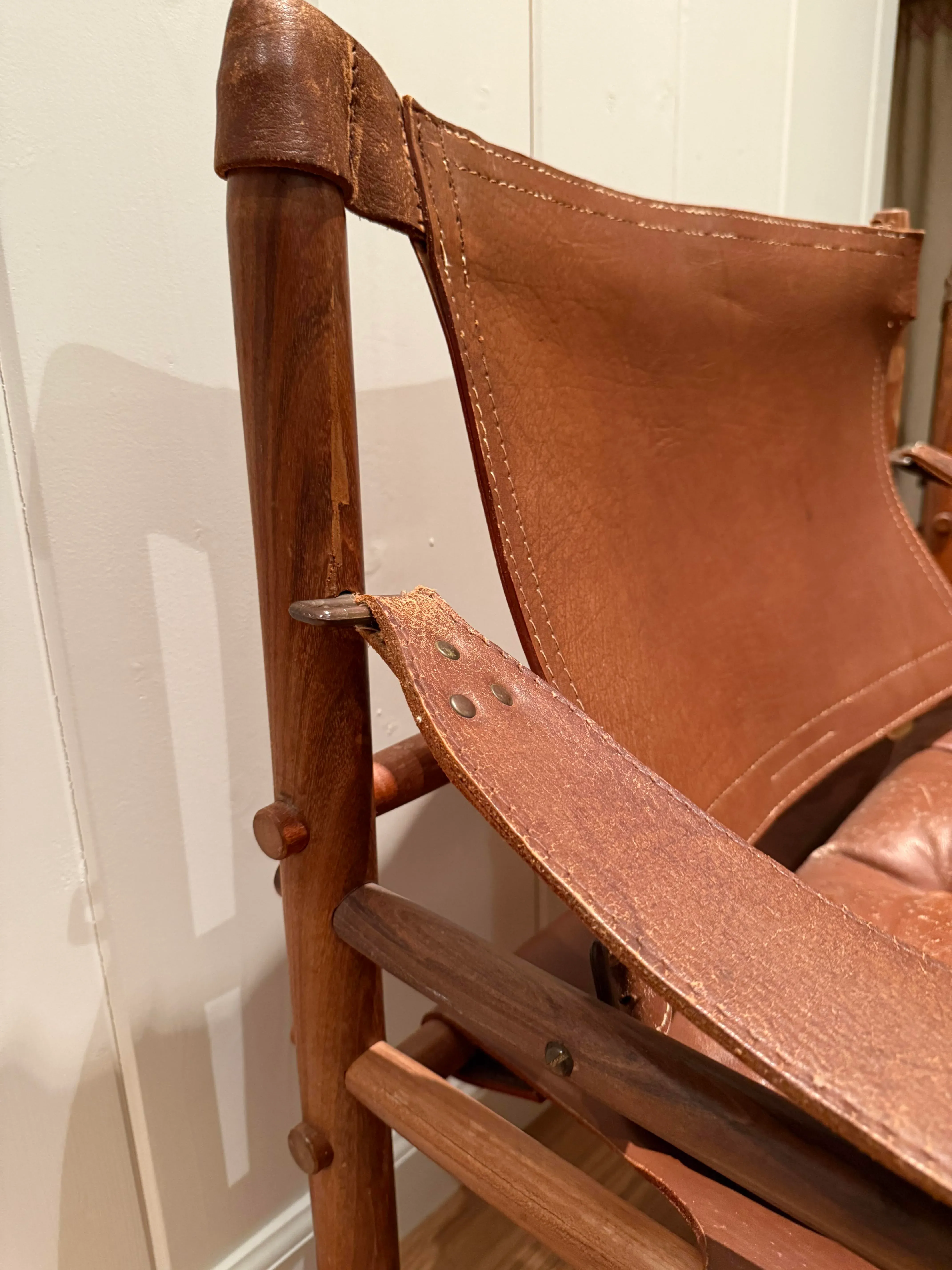 1960s Arne Norell Brown Leather Safari Chair | Chairish