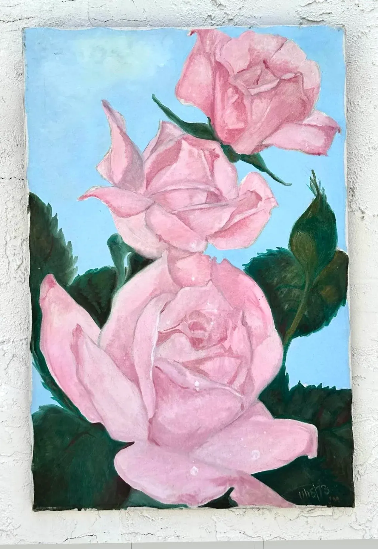 Vintage Boho Floral Still Life Oil on Canvas