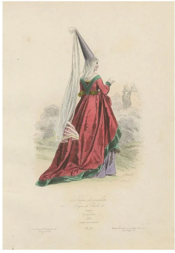 Noble Lady in Medieval Attire, 1800s, Paper