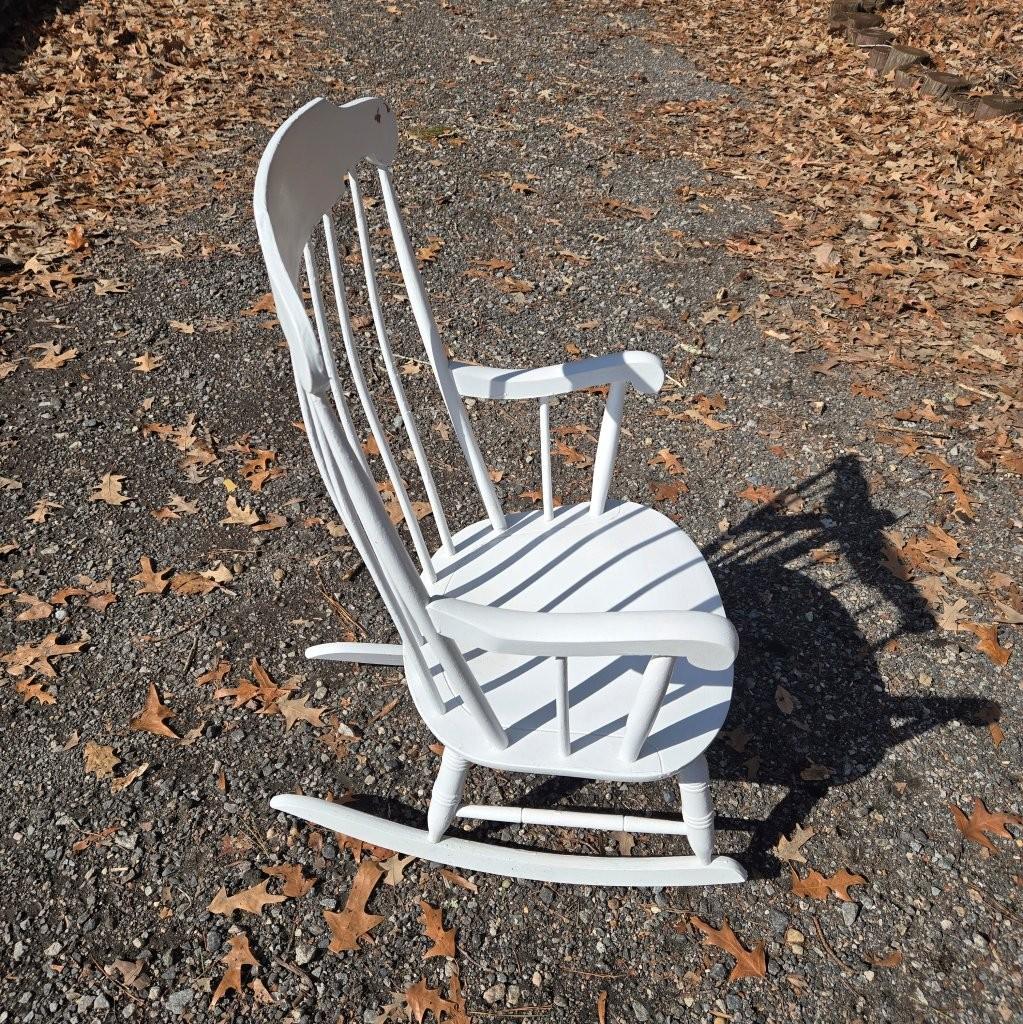 Late 20th Century White Nichols and Stone Solid Wood Rocking Chair
