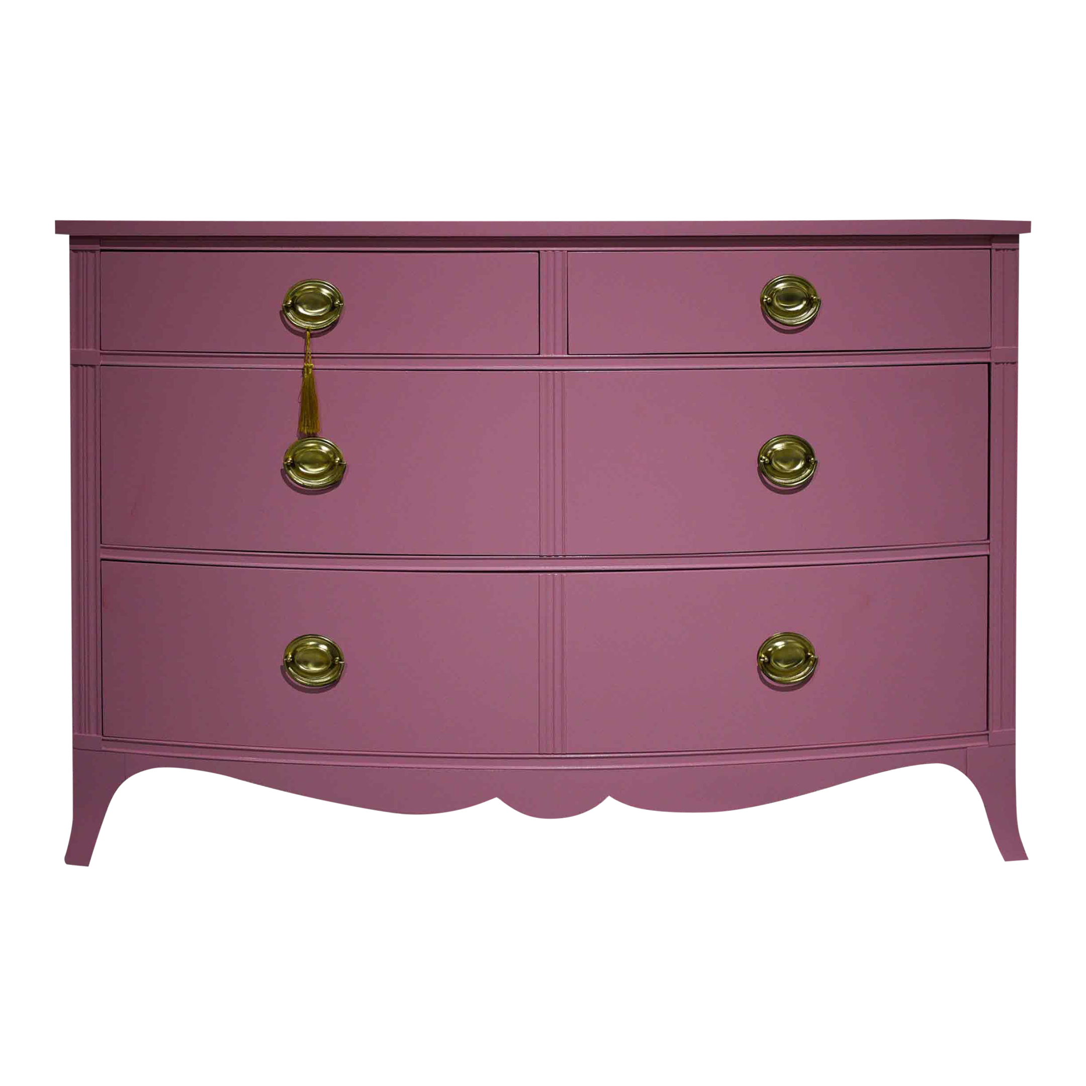 Vintage Federal Style Bow Front Mahogany 4 Drawer Dresser in Pink by