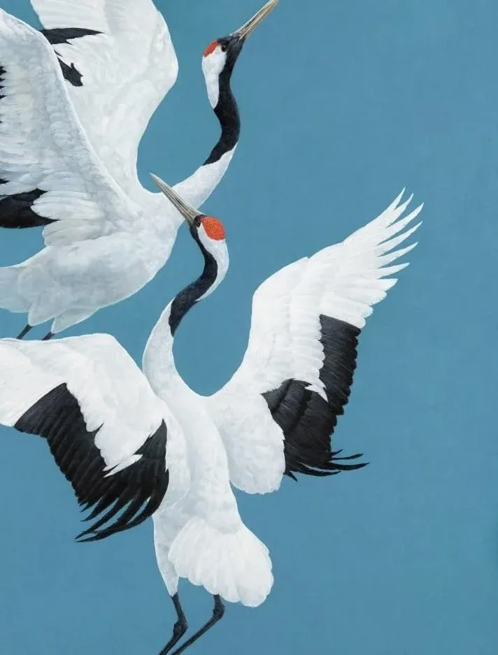 Dancing Crane Birds Acrylic Painting ,Original Couple Love