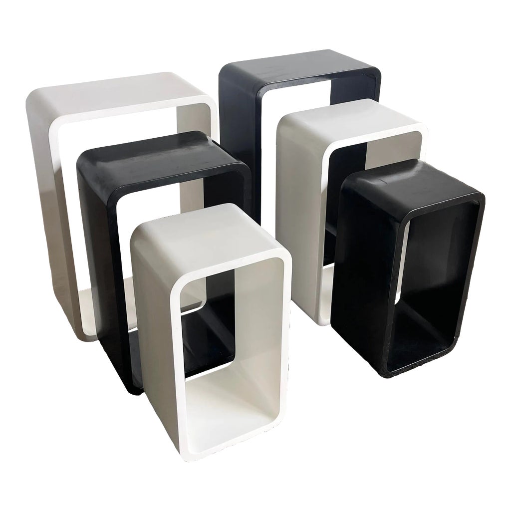 Vintage Black and White Modular Nesting Tables - 6 Tables | Chairish