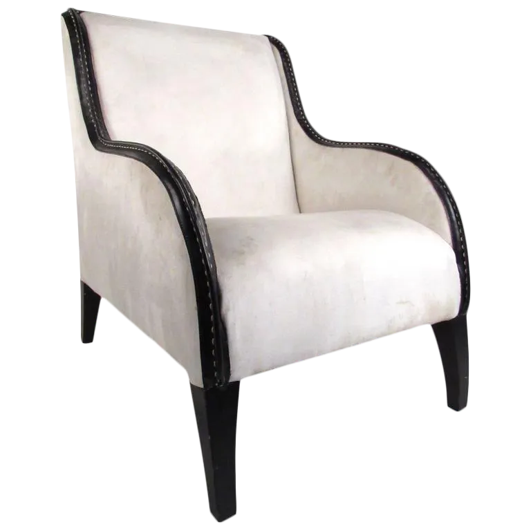 MidCentury Style Leather Trim Lounge Chair Chairish