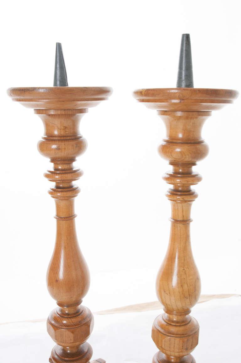 French 19th Century Turned Wood Candlesticks - a Pair