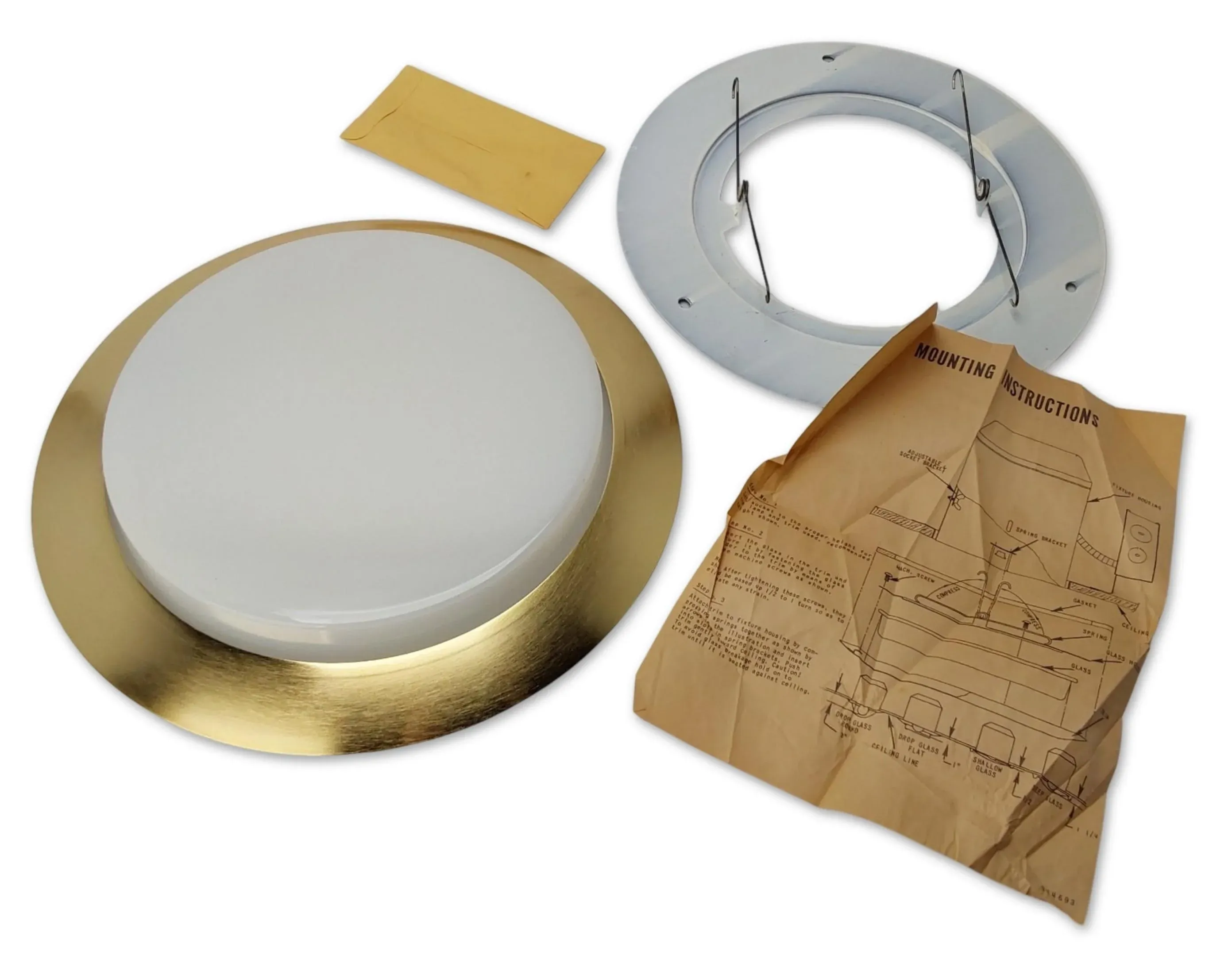 Vintage Nos 1960s Moe Light Recessed Light Fixture Trim \u0026 Glass R250-B, image size:2783x2167